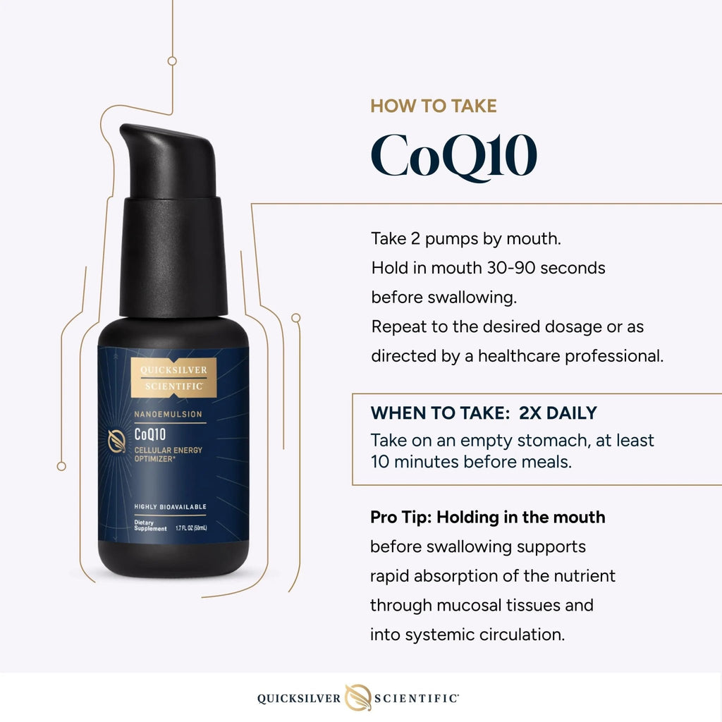 Quicksilver Scientific CoQ10 Nanoemulsion - Liposomal Coenzyme Q10 Cardiovascular Support & Cellular Energy Supplement - Fast Absorbing Liquid (1.7oz / 50ml) - TrustMedUSA
