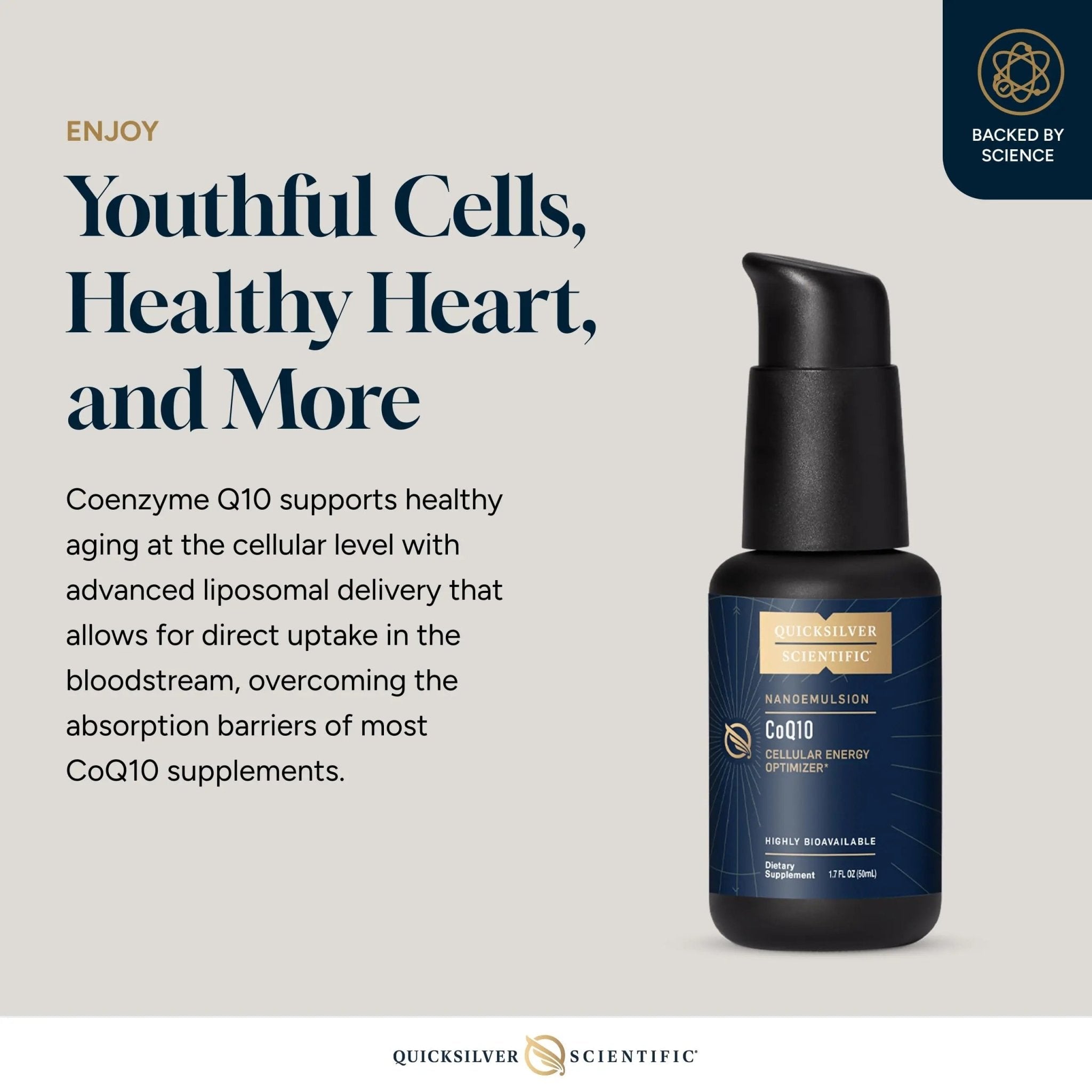 Quicksilver Scientific CoQ10 Nanoemulsion - Liposomal Coenzyme Q10 Cardiovascular Support & Cellular Energy Supplement - Fast Absorbing Liquid (1.7oz / 50ml) - TrustMedUSA