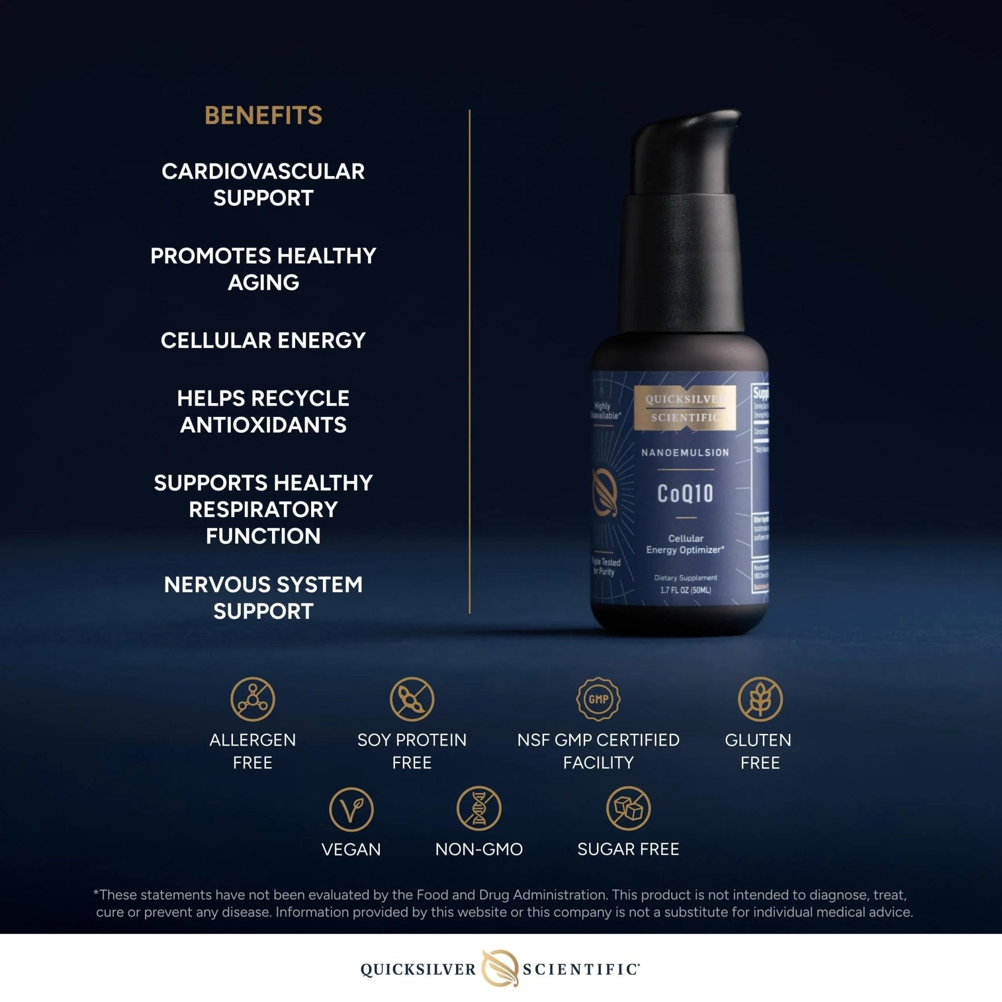 Quicksilver Scientific CoQ10 Nanoemulsion - Liposomal Coenzyme Q10 Cardiovascular Support & Cellular Energy Supplement - Fast Absorbing Liquid (1.7oz / 50ml) - TrustMedUSA