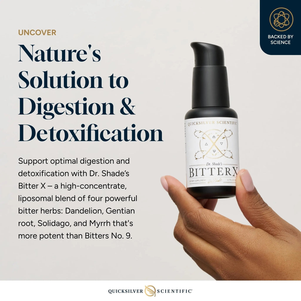 Quicksilver Scientific Dr. Shade's BitterX - Highly Concentrated Bitters for Digestion - Fast Acting Digestive Support & Liver Supplement with Dandelion Root, Gentian Root, Solidago & Myrrh (50ml) - TrustMedUSA