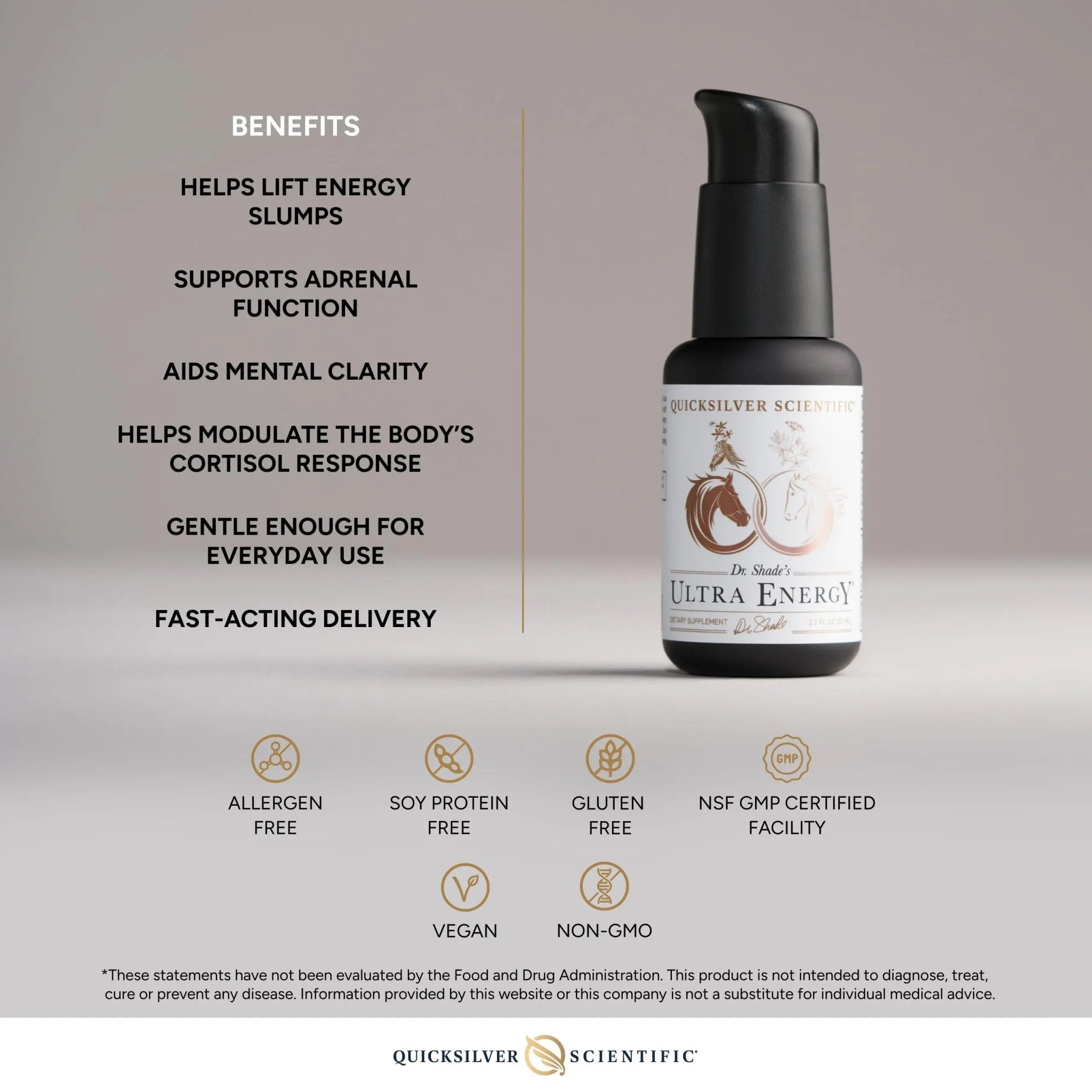 Quicksilver Scientific Dr. Shade's Ultra Energy - Liposomal Adaptogenic Adrenal, Cognitive Support Supplement with Rhodiola, Reishi, Ashwagandha for Women + Men (1.7 fl oz / 50ml) - TrustMedUSA