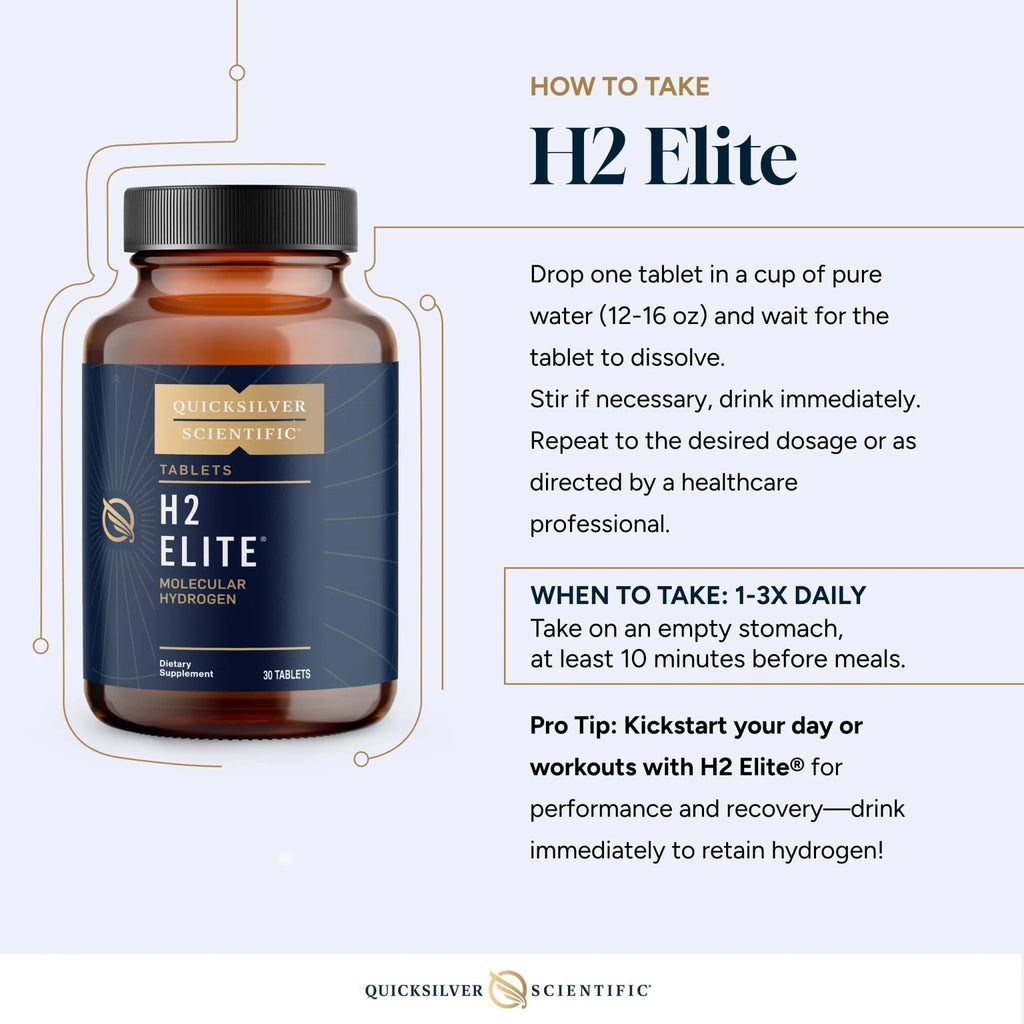 Quicksilver Scientific H2 Elite - Molecular Hydrogen for Energy + Metabolism Support, Water Tablets Perfect for Open Containers - Magnesium Malate Drink Additive (30 Molecular Hydrogen Tablets) - TrustMedUSA