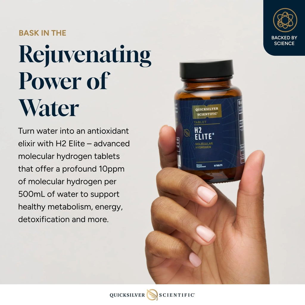 Quicksilver Scientific H2 Elite - Molecular Hydrogen for Energy + Metabolism Support, Water Tablets Perfect for Open Containers - Magnesium Malate Drink Additive (60 Molecular Hydrogen Tablets) - TrustMedUSA