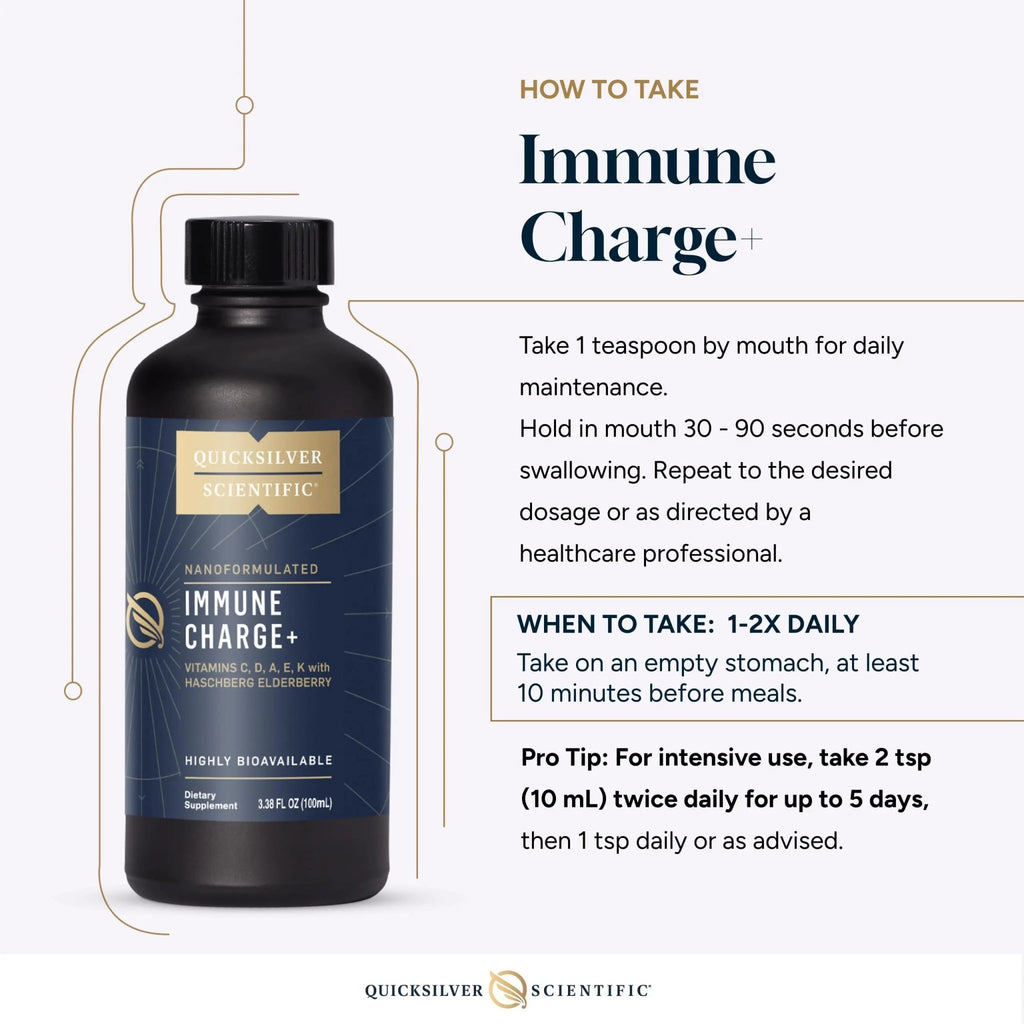 Quicksilver Scientific Immune Charge+ - Elderberry with 10,000 IU Vitamin D3, 25,000 Vitamin A, C, E, K1 & K2 for Immune Health & Lung Support (100ml) - TrustMedUSA