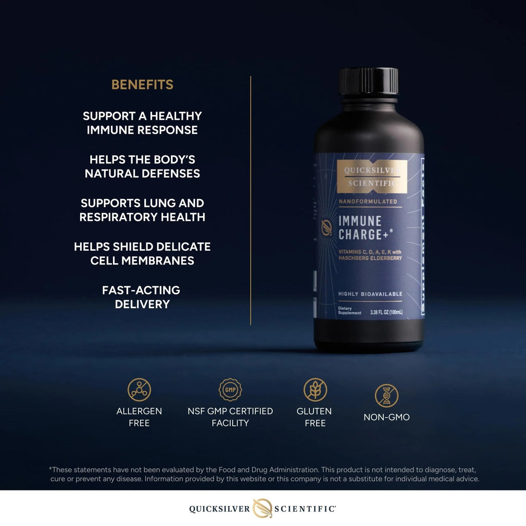 Quicksilver Scientific Immune Charge+ - Elderberry with 10,000 IU Vitamin D3, 25,000 Vitamin A, C, E, K1 & K2 for Immune Health & Lung Support (100ml) - TrustMedUSA