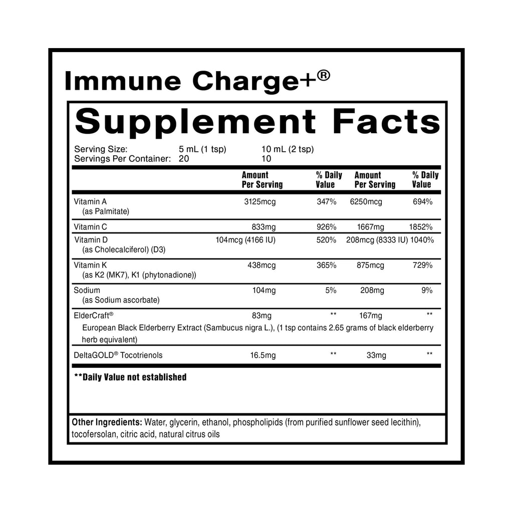 Quicksilver Scientific Immune Charge+ - Elderberry with 10,000 IU Vitamin D3, 25,000 Vitamin A, C, E, K1 & K2 for Immune Health & Lung Support (100ml) - TrustMedUSA