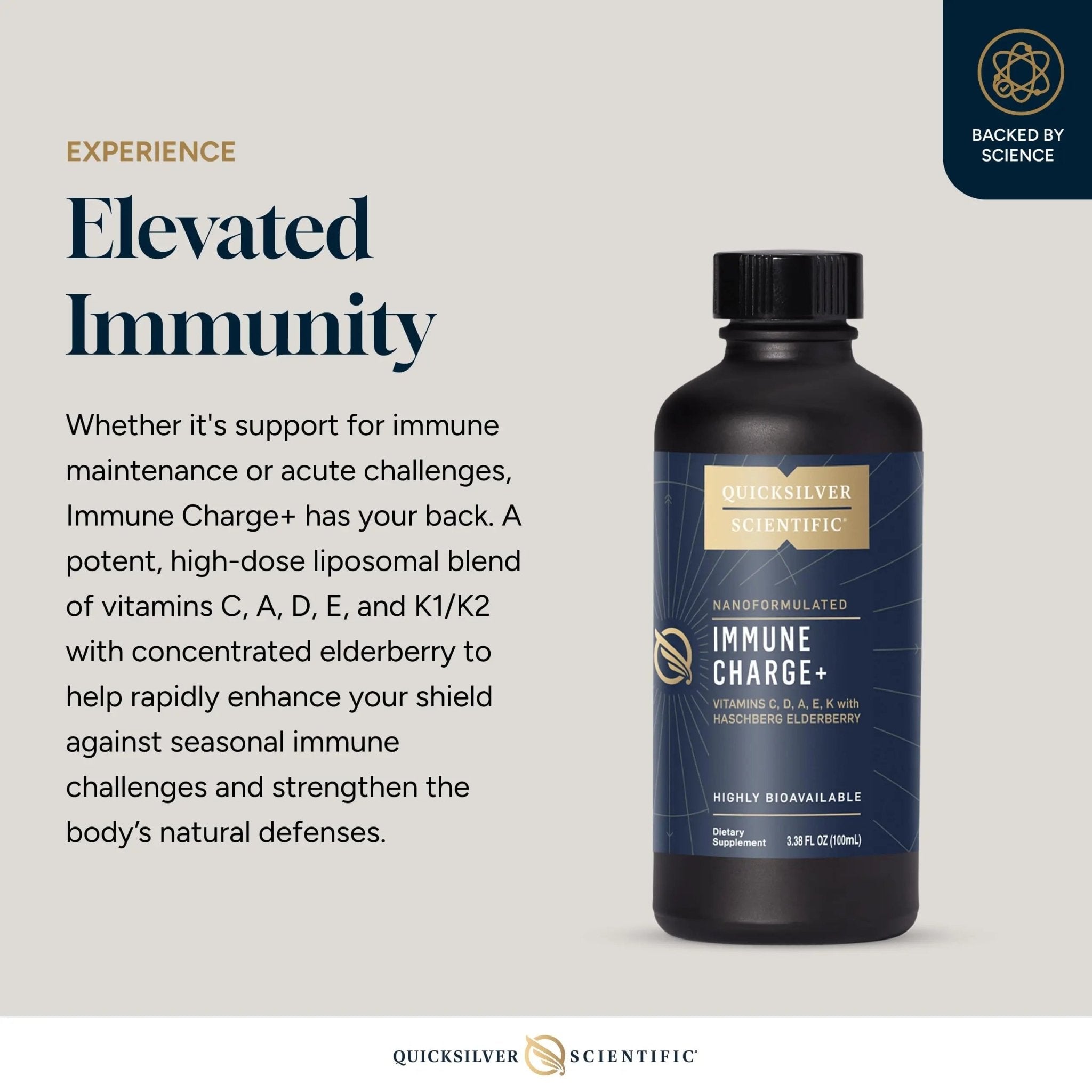 Quicksilver Scientific Immune Charge+ - Elderberry with 10,000 IU Vitamin D3, 25,000 Vitamin A, C, E, K1 & K2 for Immune Health & Lung Support (100ml) - TrustMedUSA