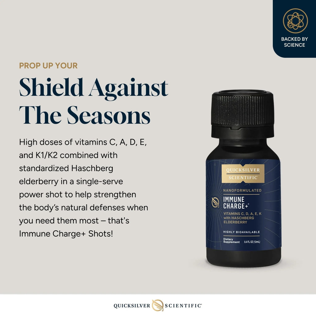 Quicksilver Scientific Immune Charge+ - Portable Wellness with Elderberry, Vitamin C, E, K1, K2, 10,000 IU Vitamin D for Optimal Immune System Support (12 Single Serving Shots) - TrustMedUSA