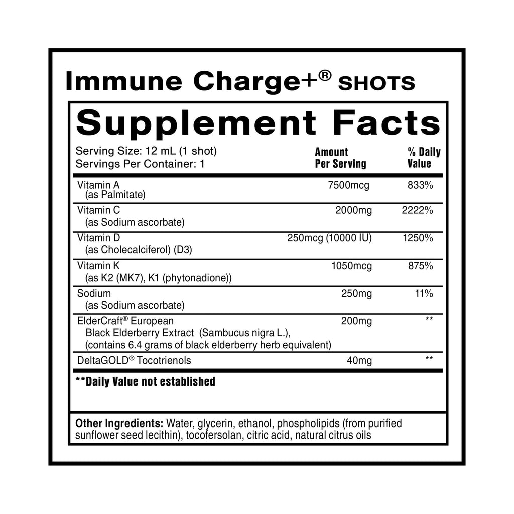 Quicksilver Scientific Immune Charge+ - Portable Wellness with Elderberry, Vitamin C, E, K1, K2, 10,000 IU Vitamin D for Optimal Immune System Support (12 Single Serving Shots) - TrustMedUSA