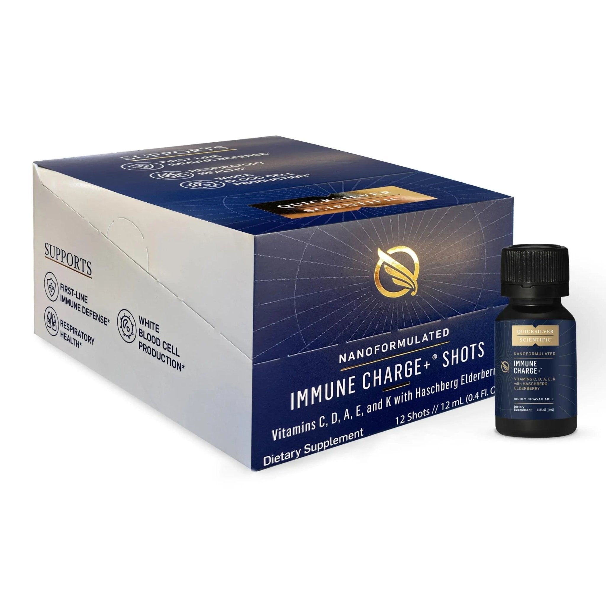 Quicksilver Scientific Immune Charge+ - Portable Wellness with Elderberry, Vitamin C, E, K1, K2, 10,000 IU Vitamin D for Optimal Immune System Support (12 Single Serving Shots) - TrustMedUSA