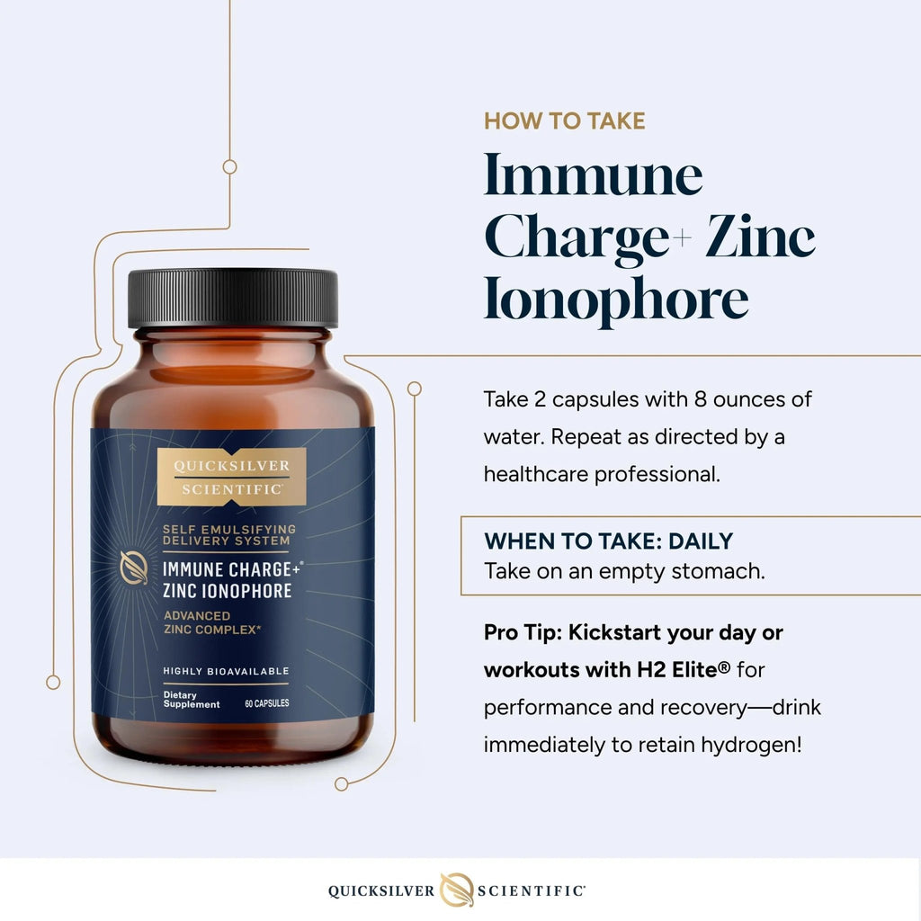 Quicksilver Scientific Immune Charge+ Zinc Ionophore - Zinc Supplement Complexed with Quercetin, Luteolin, Hesperetin Immune + GI Support (60 Capsules) - TrustMedUSA