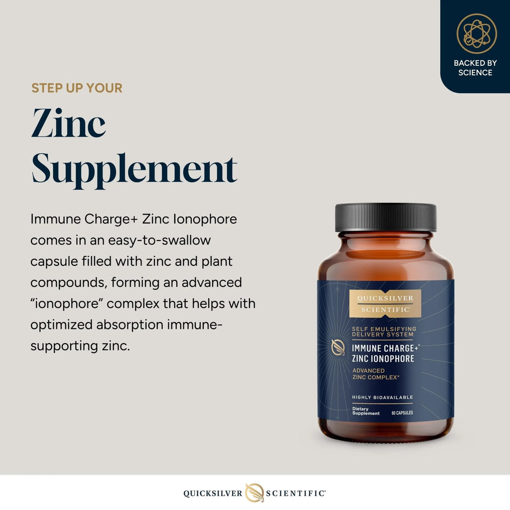Quicksilver Scientific Immune Charge+ Zinc Ionophore - Zinc Supplement Complexed with Quercetin, Luteolin, Hesperetin Immune + GI Support (60 Capsules) - TrustMedUSA