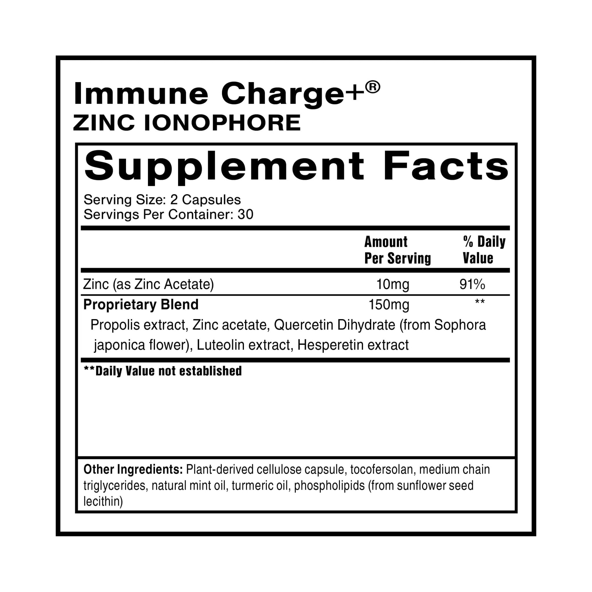 Quicksilver Scientific Immune Charge+ Zinc Ionophore - Zinc Supplement Complexed with Quercetin, Luteolin, Hesperetin Immune + GI Support (60 Capsules) - TrustMedUSA