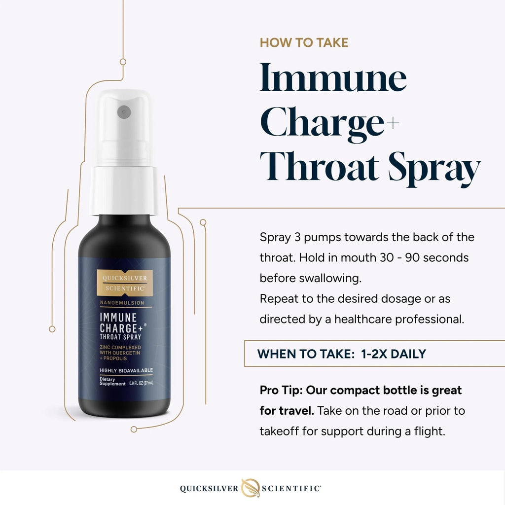 Quicksilver Scientific Immune Charge+ Zinc Throat Spray - Immune Support Liquid Supplement with Quercetin - 'Throat Coat' with Liposomal Absorption Technology (0.9 fl oz / 27ml) - TrustMedUSA