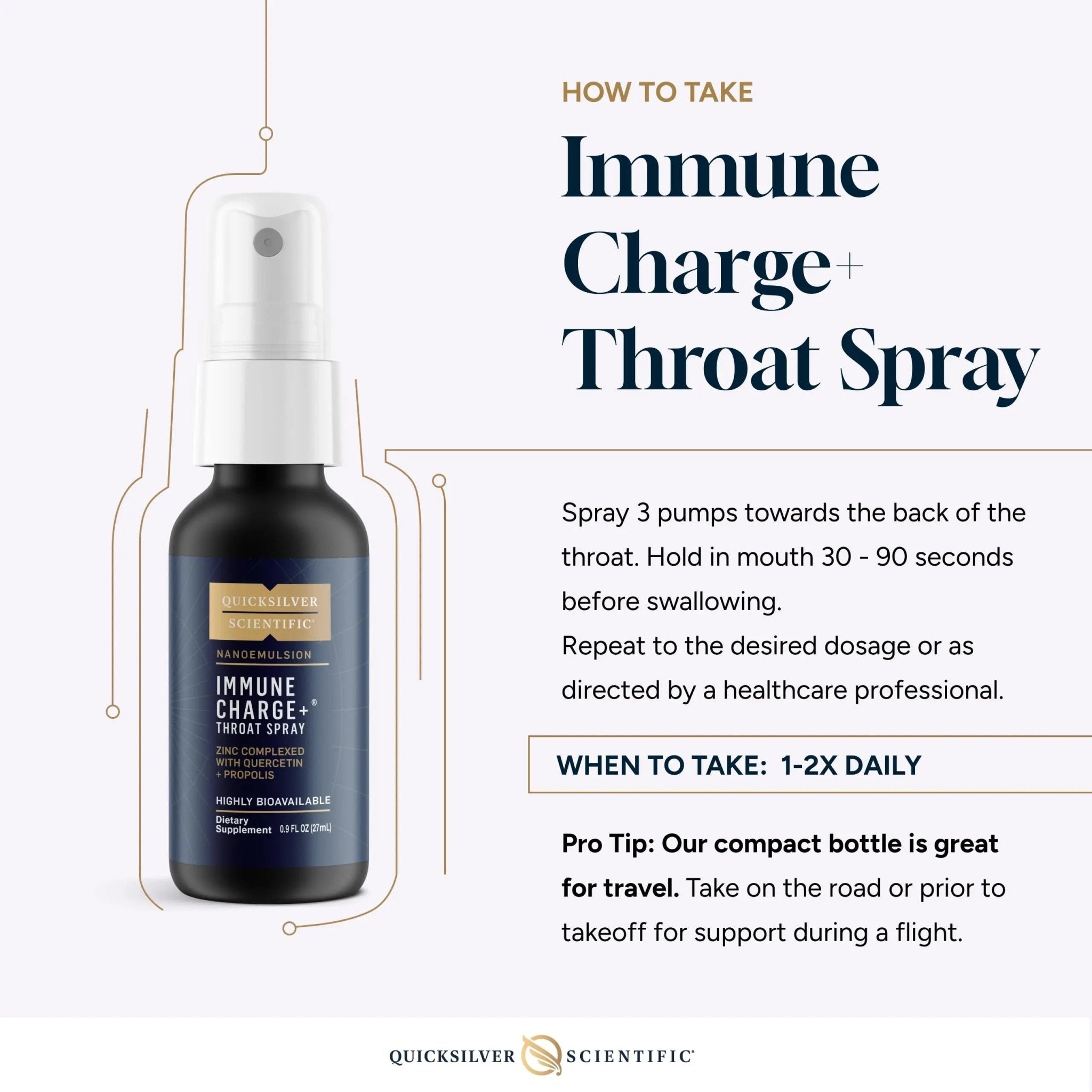 Quicksilver Scientific Immune Charge+ Zinc Throat Spray - Immune Support Liquid Supplement with Quercetin - 'Throat Coat' with Liposomal Absorption Technology (0.9 fl oz / 27ml) - TrustMedUSA