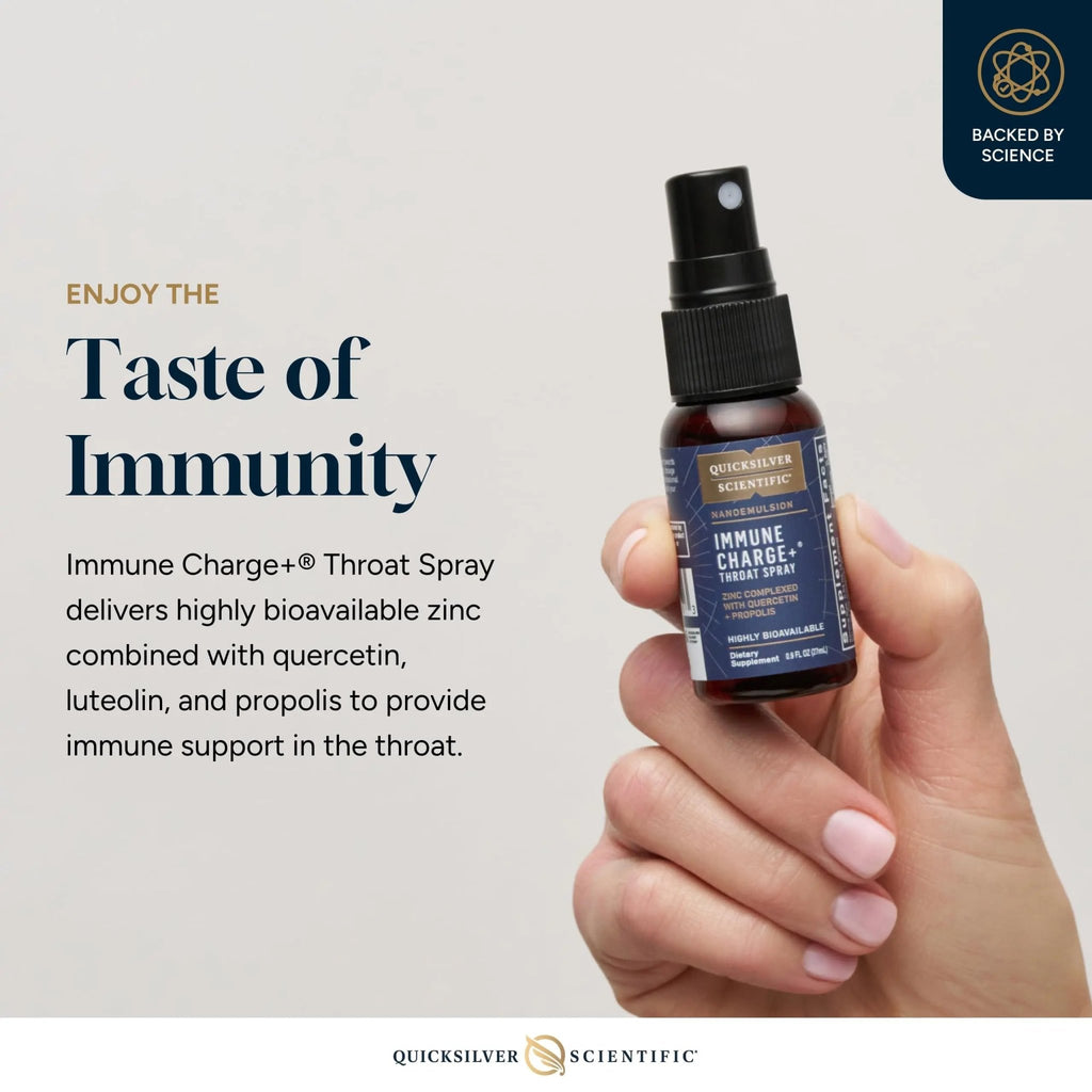 Quicksilver Scientific Immune Charge+ Zinc Throat Spray - Immune Support Liquid Supplement with Quercetin - 'Throat Coat' with Liposomal Absorption Technology (0.9 fl oz / 27ml) - TrustMedUSA