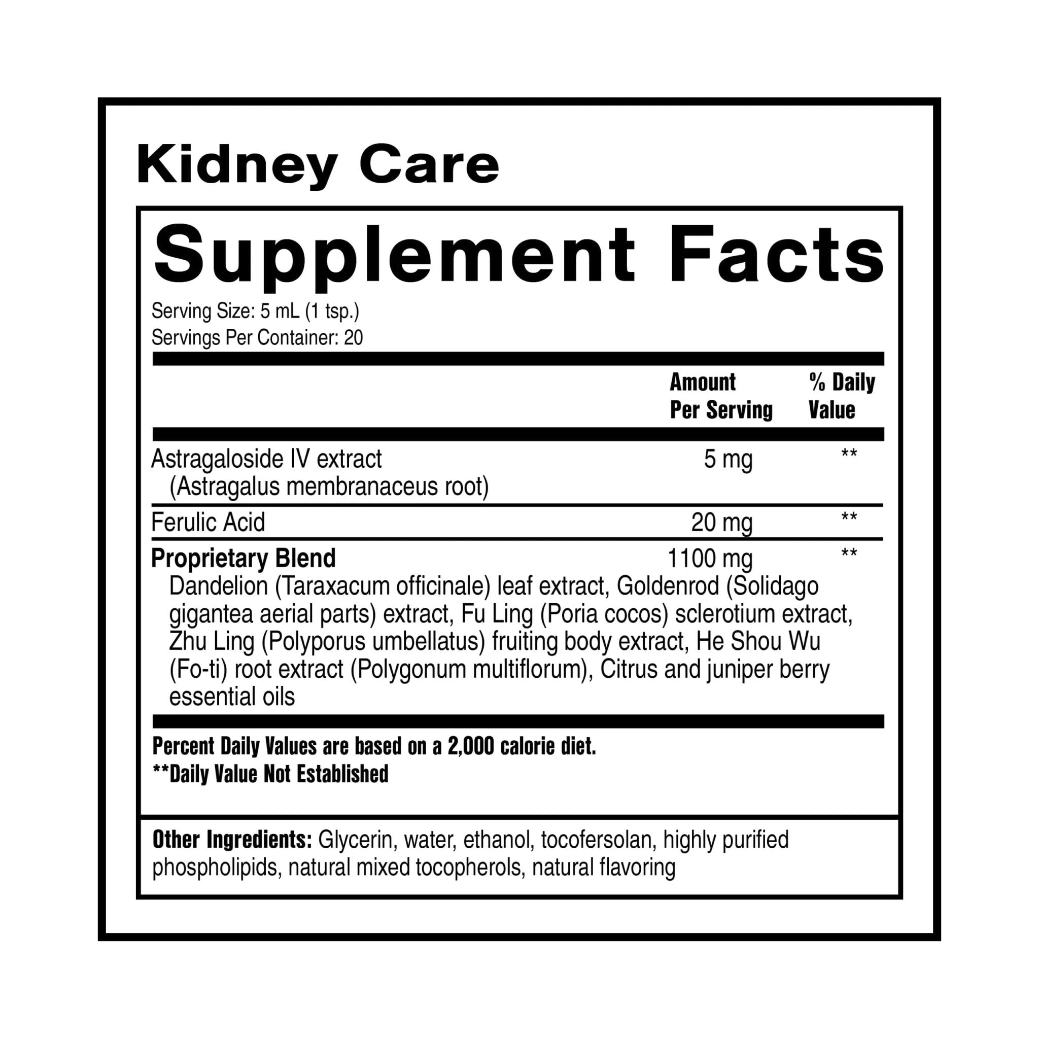 Quicksilver Scientific Kidney Care - Kidney Cleanse & Lymphatic Drainage Supplements - Astragaloside IV Extract, Zhu Ling, Goldenrod, Ferulic Acid, He Shou Wu & Dandelion Leaf (3.38oz / 100ml) - TrustMedUSA