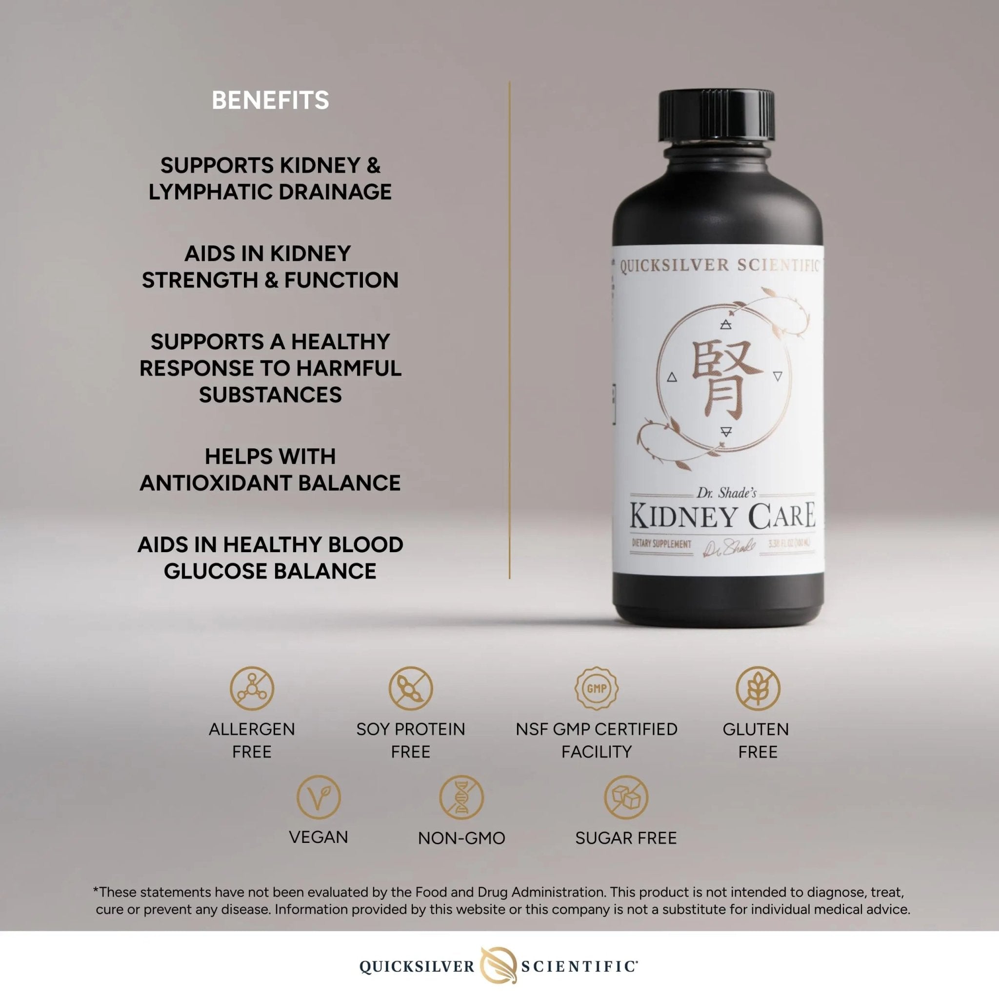 Quicksilver Scientific Kidney Care - Kidney Cleanse & Lymphatic Drainage Supplements - Astragaloside IV Extract, Zhu Ling, Goldenrod, Ferulic Acid, He Shou Wu & Dandelion Leaf (3.38oz / 100ml) - TrustMedUSA