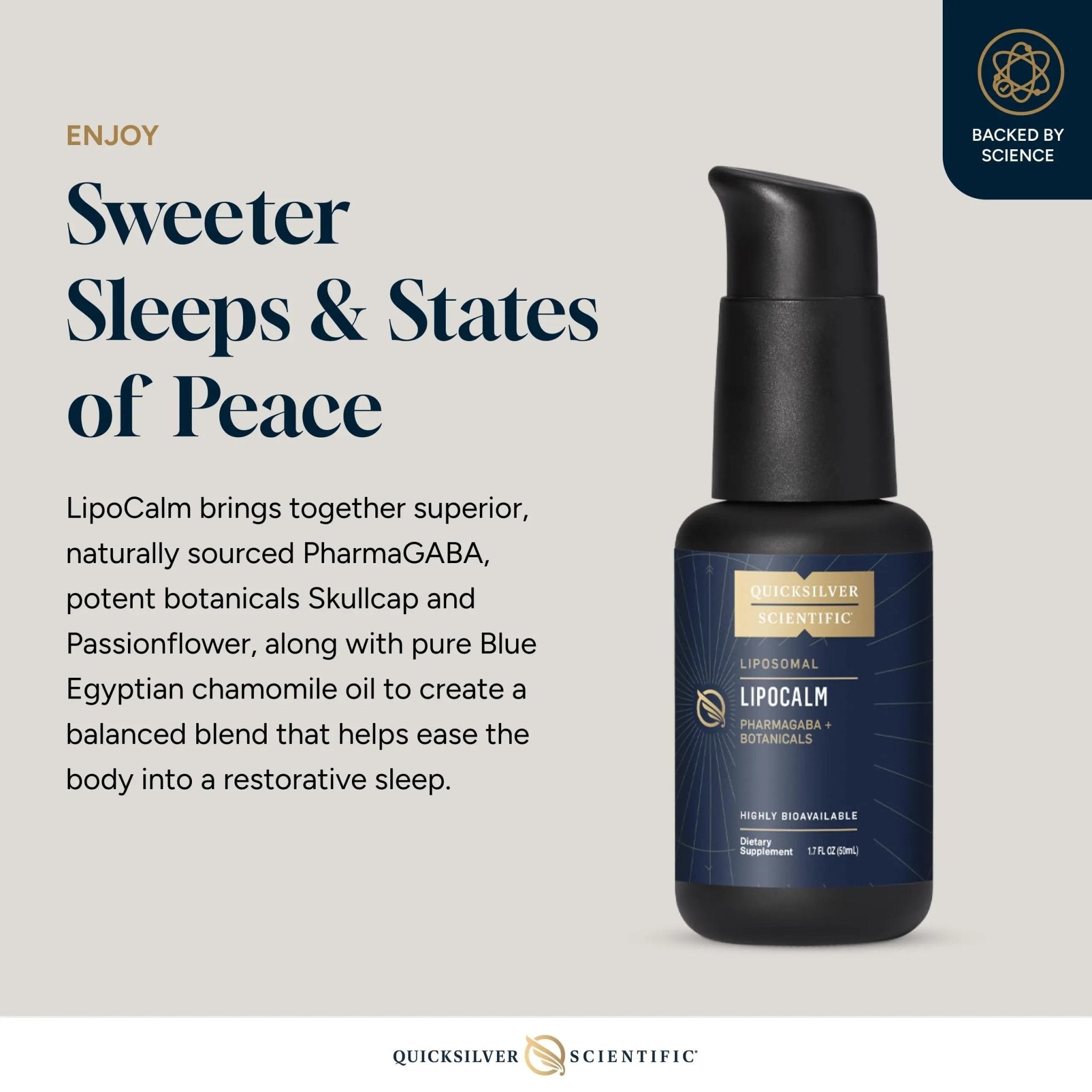 Quicksilver Scientific LipoCalm - Liposomal GABA with Herbs for Relaxation Support - Chamomile, Passionflower Herb & Skullcap Supplement for Peace of Mind & Sleep Calm Support (1.7oz / 50ml) - TrustMedUSA