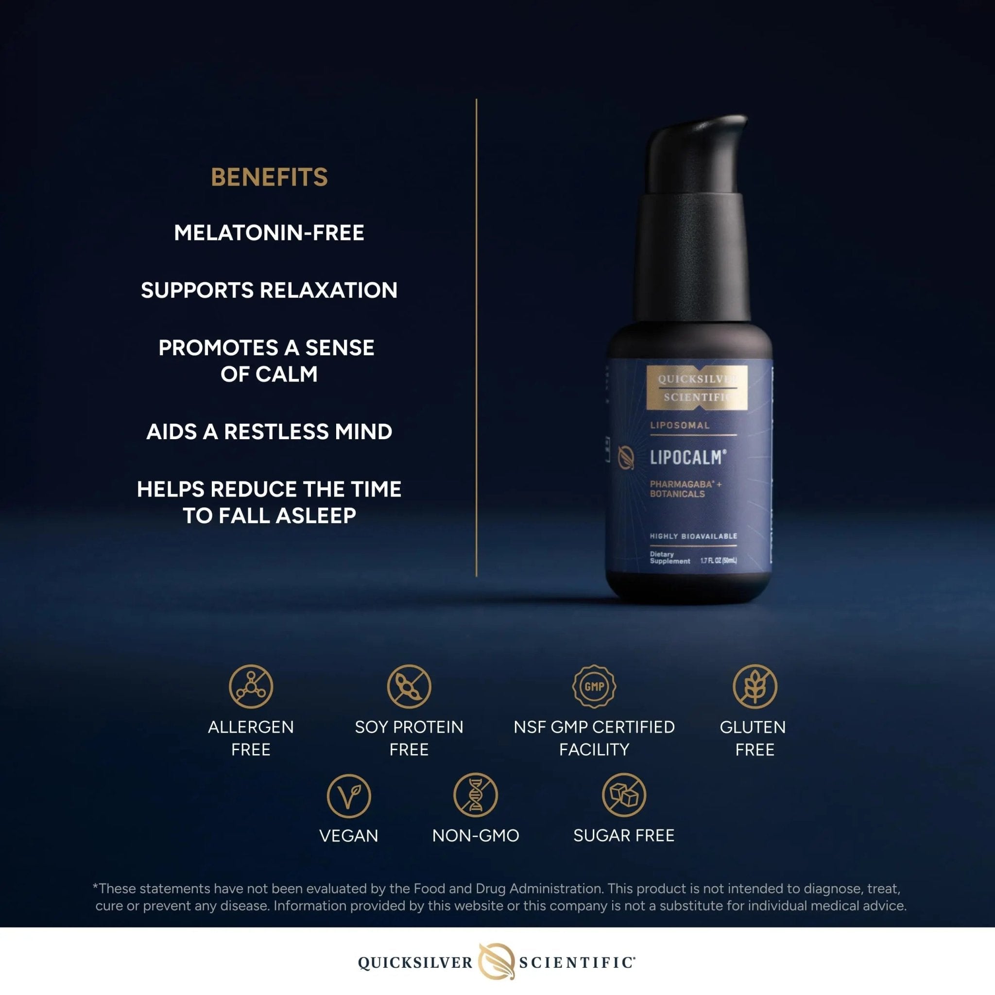 Quicksilver Scientific LipoCalm - Liposomal GABA with Herbs for Relaxation Support - Chamomile, Passionflower Herb & Skullcap Supplement for Peace of Mind & Sleep Calm Support (1.7oz / 50ml) - TrustMedUSA