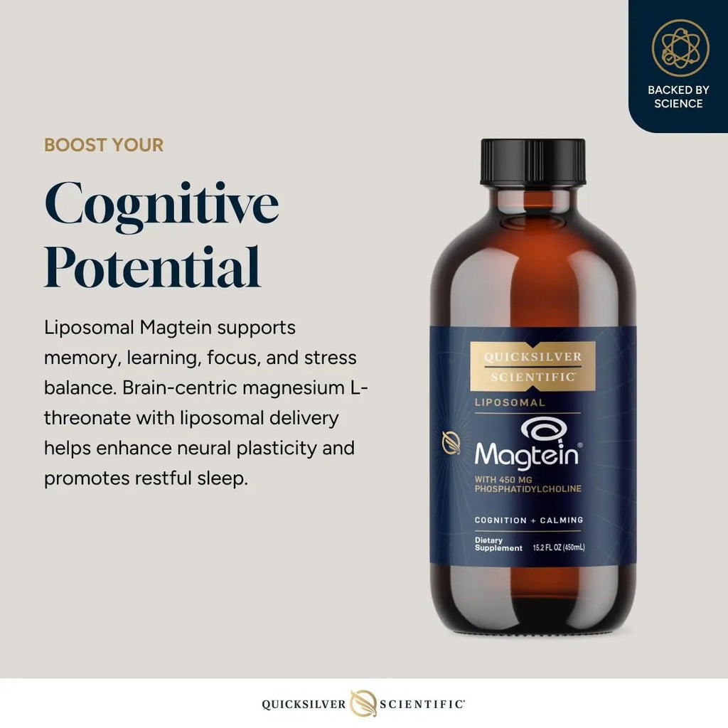 Quicksilver Scientific Liposomal Magtein - Magnesium Supplement for Brain Function Support - Stress, Sleep & Memory Support - Gluten-Free, Sugar-Free & Vegan - 15.2 fl oz (30 Servings) - TrustMedUSA