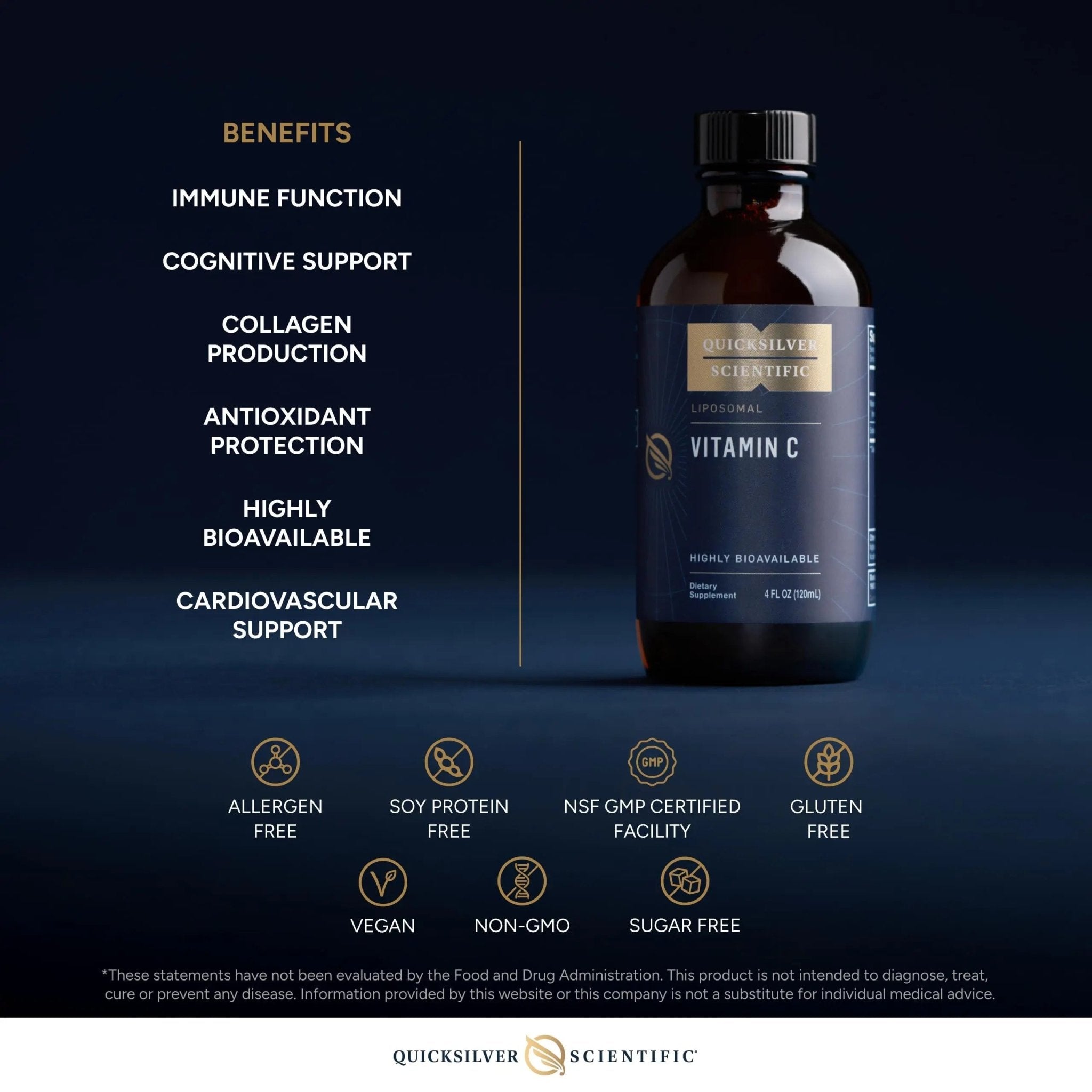Quicksilver Scientific Liposomal Vitamin C - 1000mg Buffered Liquid Vitamin C Supplement - Immune + Antioxidant Support - Liposomes for Superior Absorption - Vegan + Non-GMO (4oz / 120ml) - TrustMedUSA