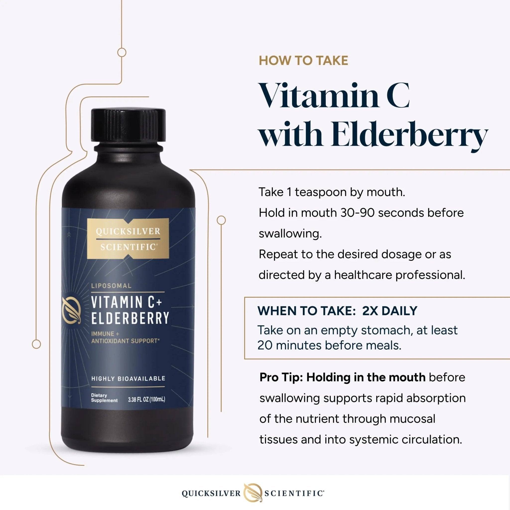 Quicksilver Scientific Liposomal Vitamin C + Elderberry - 1000mg with Superior Absorption Technology & Tocotrienols - Antioxidant & Immune Support Tonic (100ml), 1 Item - TrustMedUSA
