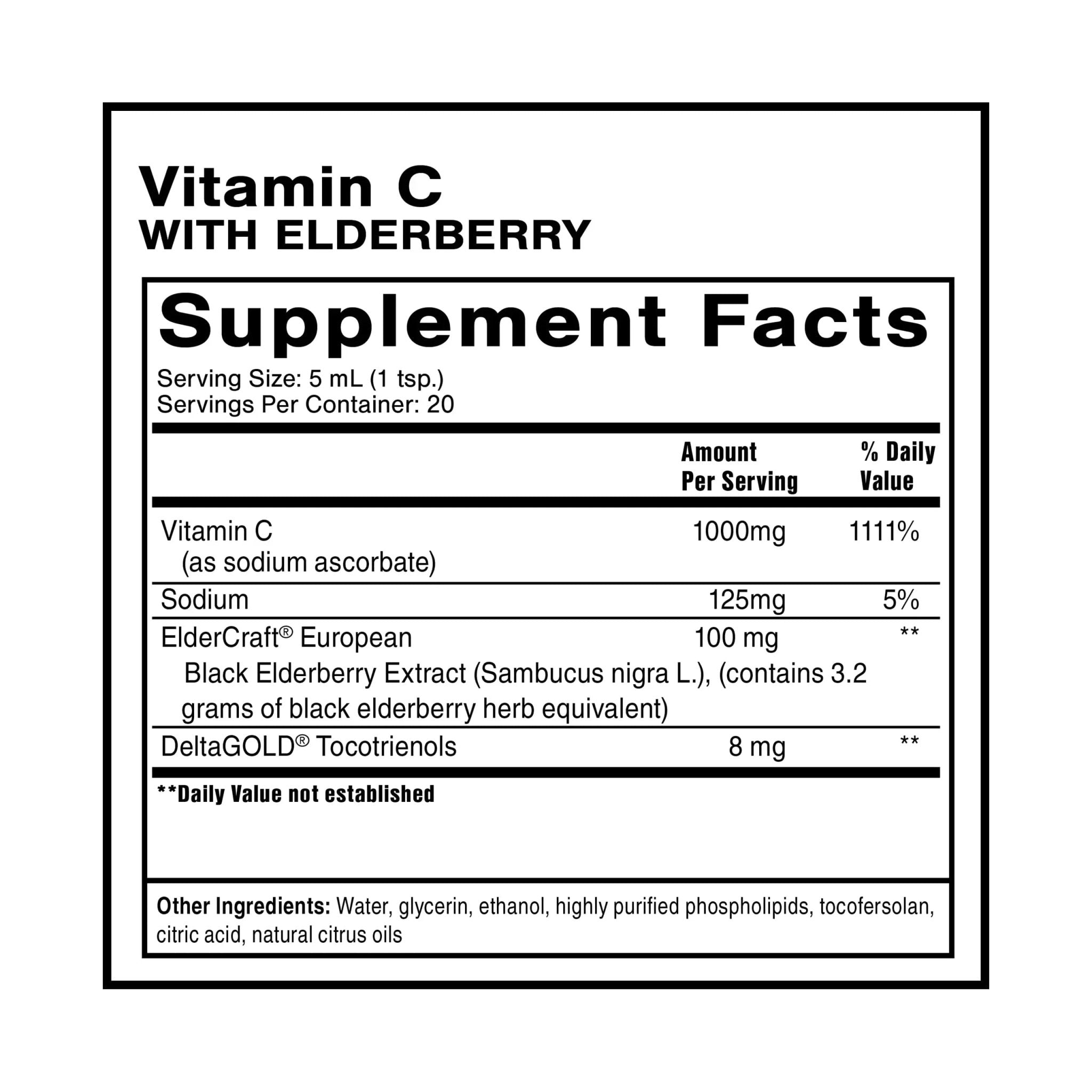 Quicksilver Scientific Liposomal Vitamin C + Elderberry - 1000mg with Superior Absorption Technology & Tocotrienols - Antioxidant & Immune Support Tonic (100ml), 1 Item - TrustMedUSA