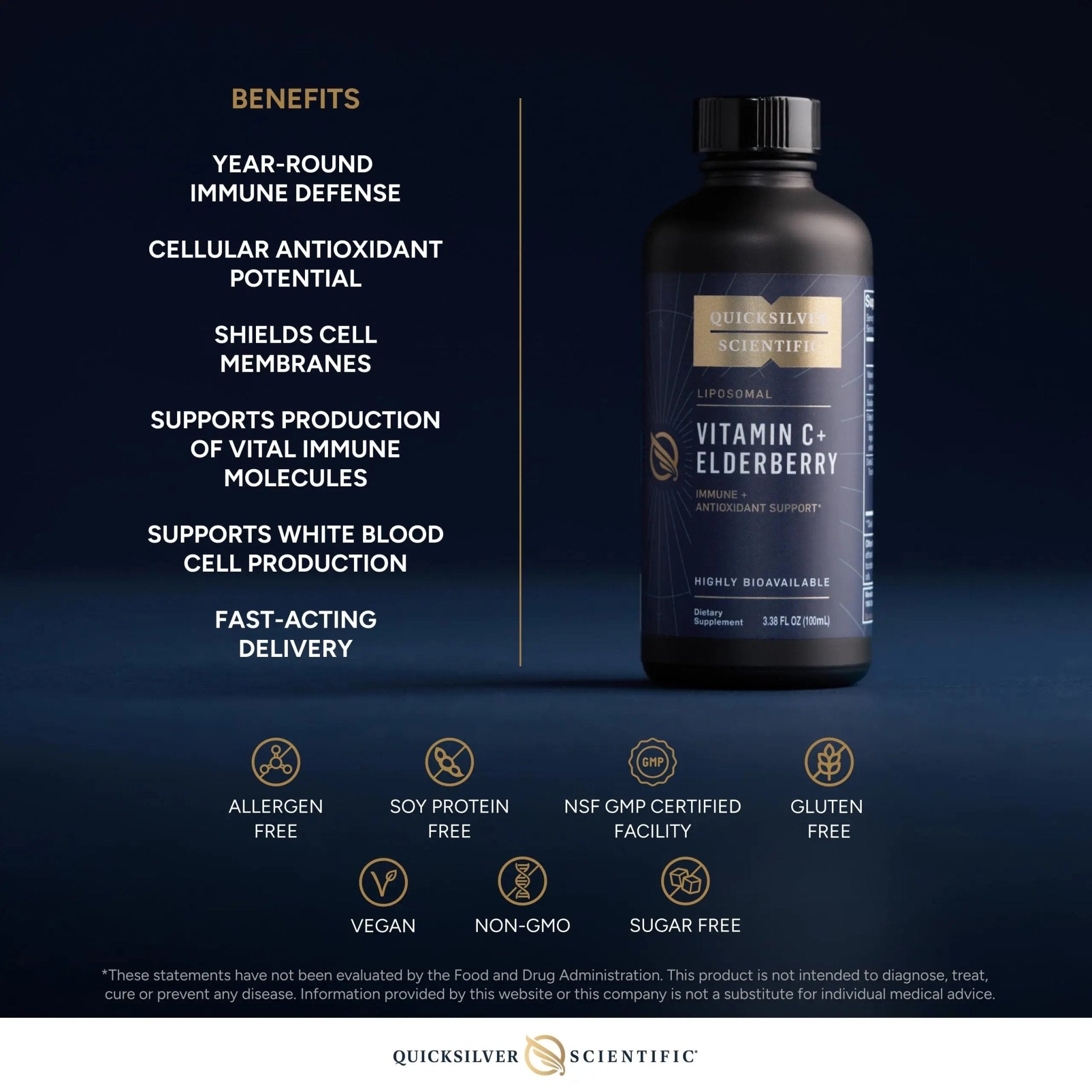 Quicksilver Scientific Liposomal Vitamin C + Elderberry - 1000mg with Superior Absorption Technology & Tocotrienols - Antioxidant & Immune Support Tonic (100ml), 1 Item - TrustMedUSA