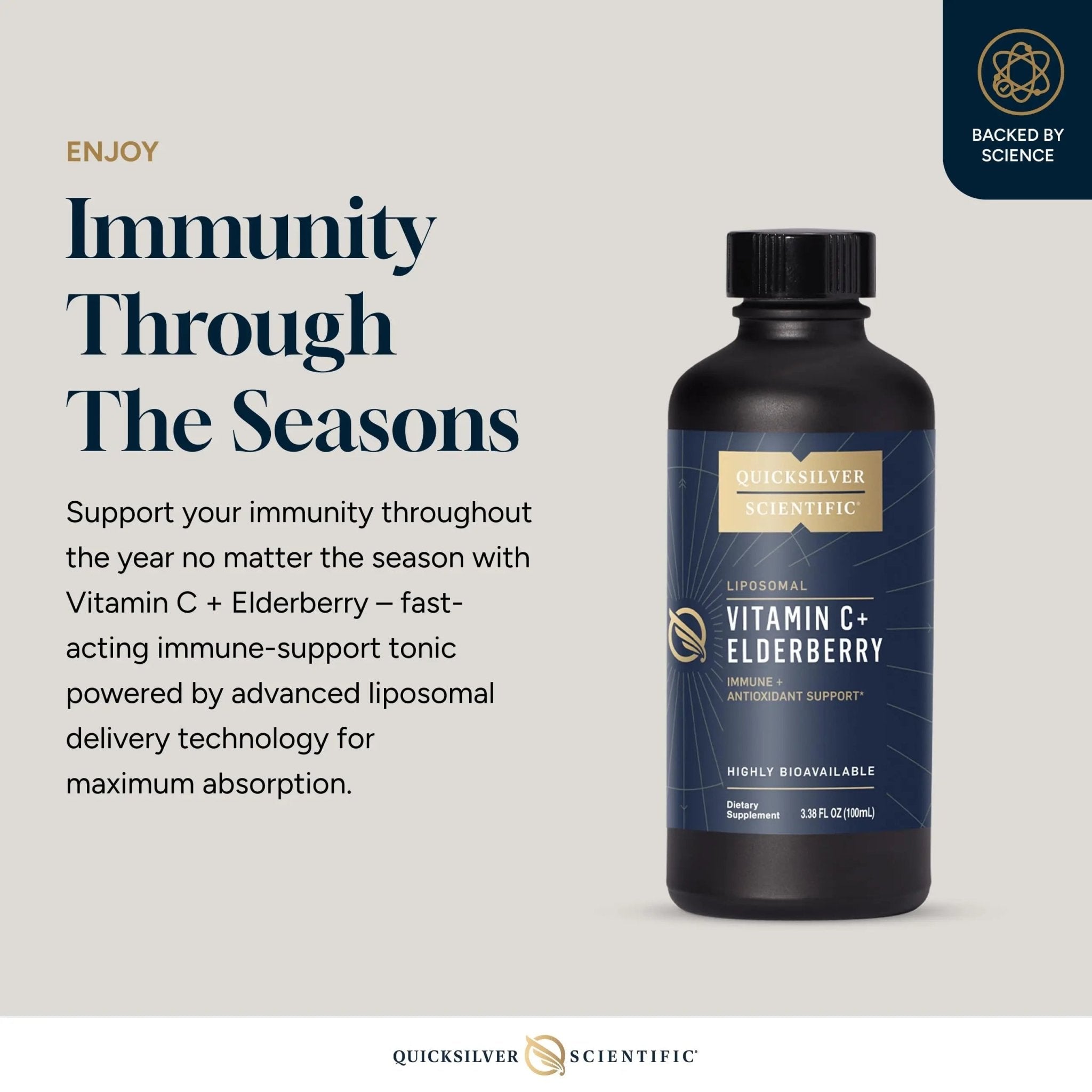 Quicksilver Scientific Liposomal Vitamin C + Elderberry - 1000mg with Superior Absorption Technology & Tocotrienols - Antioxidant & Immune Support Tonic (100ml), 1 Item - TrustMedUSA