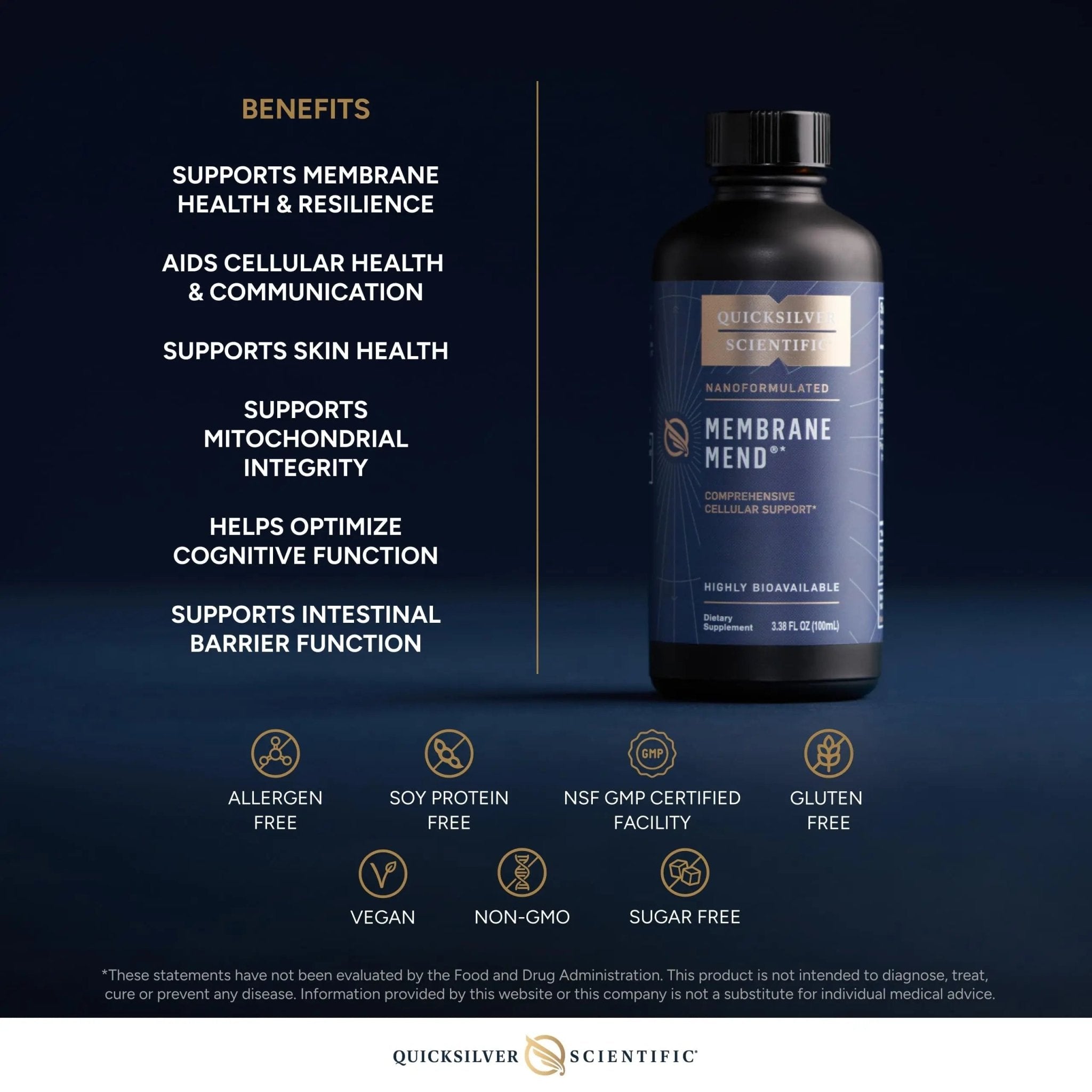 Quicksilver Scientific Membrane Mend - Brain, Cellular & Healthy Aging Support with Phosphatidyl Choline (PC), Vitamin E Tocotrienols, Ahiflower Oil & Astaxanthin Supplements (3.38oz / 100ml) - TrustMedUSA