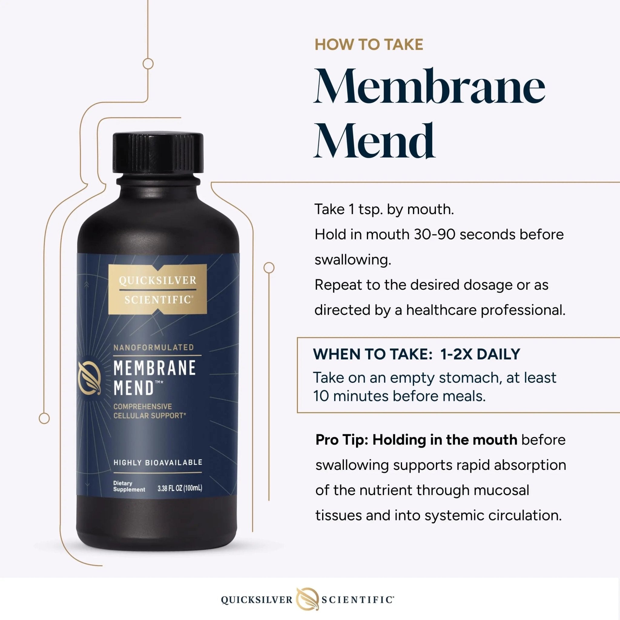 Quicksilver Scientific Membrane Mend - Brain, Cellular & Healthy Aging Support with Phosphatidyl Choline (PC), Vitamin E Tocotrienols, Ahiflower Oil & Astaxanthin Supplements (3.38oz / 100ml) - TrustMedUSA
