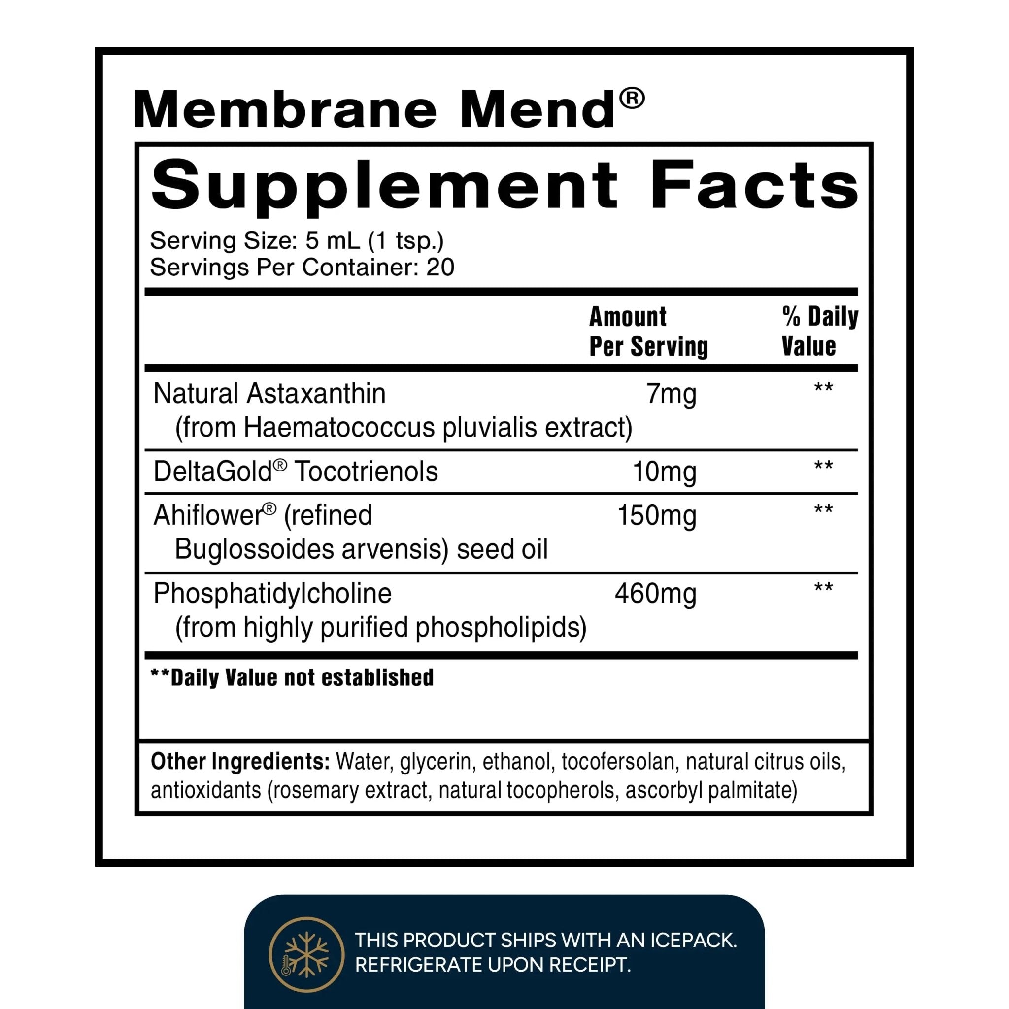 Quicksilver Scientific Membrane Mend - Brain, Cellular & Healthy Aging Support with Phosphatidyl Choline (PC), Vitamin E Tocotrienols, Ahiflower Oil & Astaxanthin Supplements (3.38oz / 100ml) - TrustMedUSA