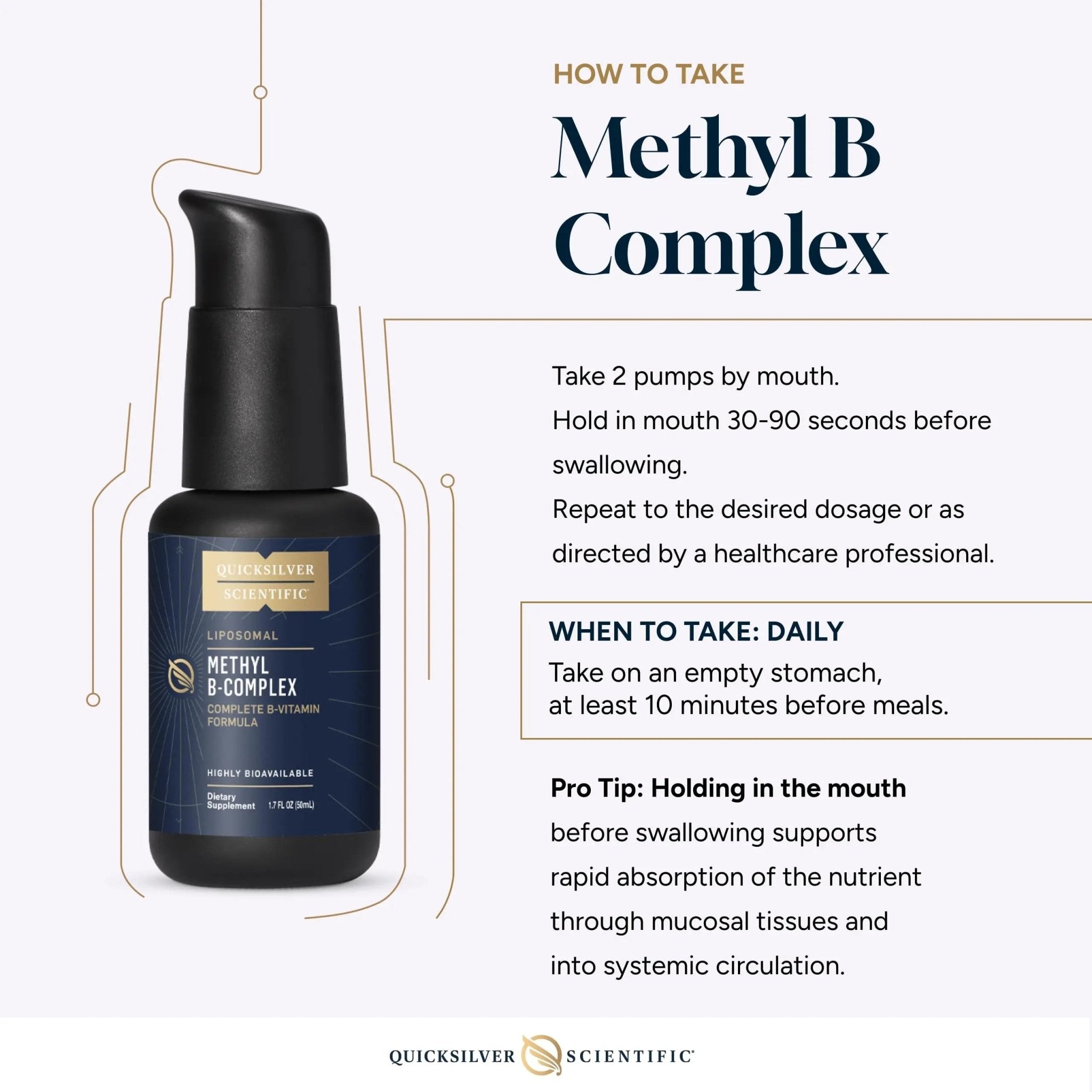 Quicksilver Scientific Methyl B Complex - Liquid Vitamin with Superior Liposomal Absorption of Vitamin B12, Folate, Vitamin B6, Riboflavin, Biotin, Pantothenic Acid, Vitamin B1, Niacin (50 ml) - TrustMedUSA