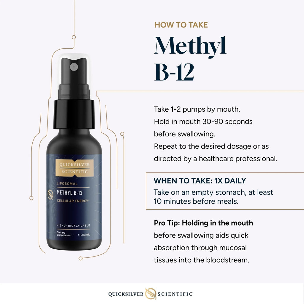 Quicksilver Scientific Methyl B12-1000mcg Vitamin B12 as Methylcobalamin - with Nano Technology for Superior Absorption - Supportive Energy Supplement (30ml / 90 Servings) - TrustMedUSA