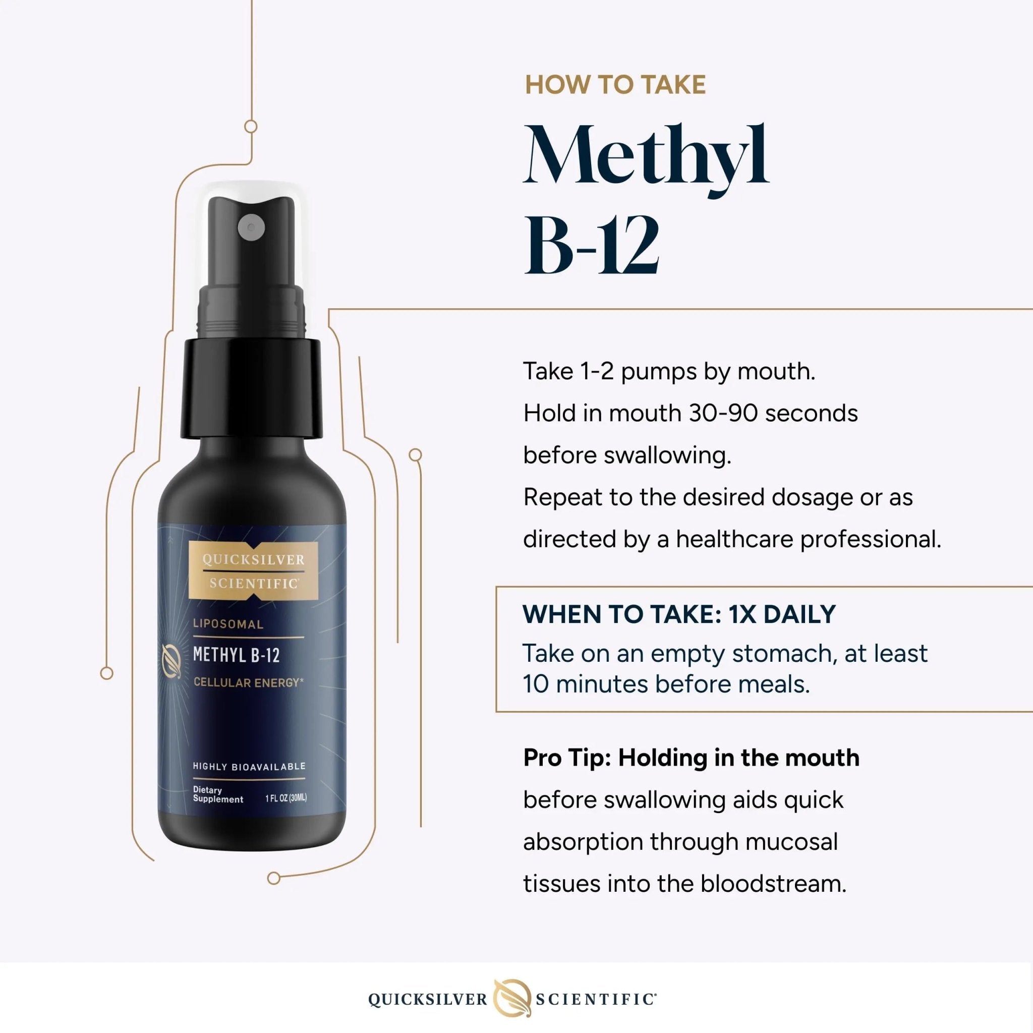 Quicksilver Scientific Methyl B12-1000mcg Vitamin B12 as Methylcobalamin - with Nano Technology for Superior Absorption - Supportive Energy Supplement (30ml / 90 Servings) - TrustMedUSA