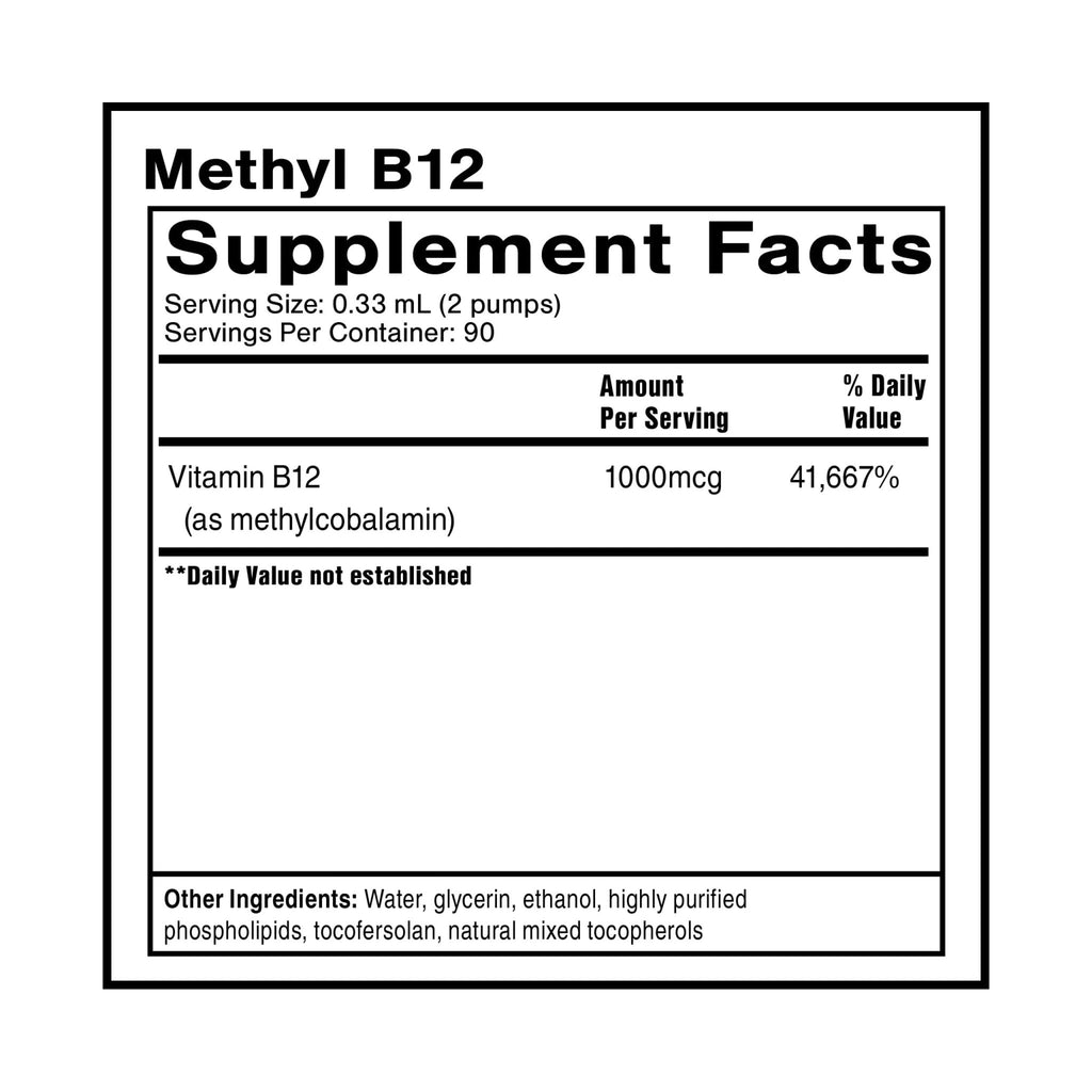 Quicksilver Scientific Methyl B12-1000mcg Vitamin B12 as Methylcobalamin - with Nano Technology for Superior Absorption - Supportive Energy Supplement (30ml / 90 Servings) - TrustMedUSA