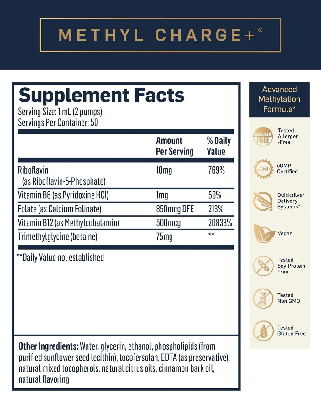Quicksilver Scientific Methyl Charge - Methylation, Liver, Detox + Energy Supplement - Folate, Vitamin B12, Riboflavin, Vitamin B6 + TMG Supplement with Superior Absorption - Vegan B Vitamins (50ml) - TrustMedUSA