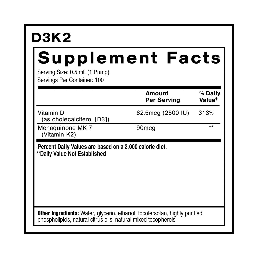 Quicksilver Scientific Nanoemulsified D3K2 - Emulsified Liquid Vitamin D3 + K2 MK7 Liposomal Supplement for Heart, Bone Health + Immune Support - Bioactive 2500IU for Enhanced Absorption (1.7oz/50ml) - TrustMedUSA
