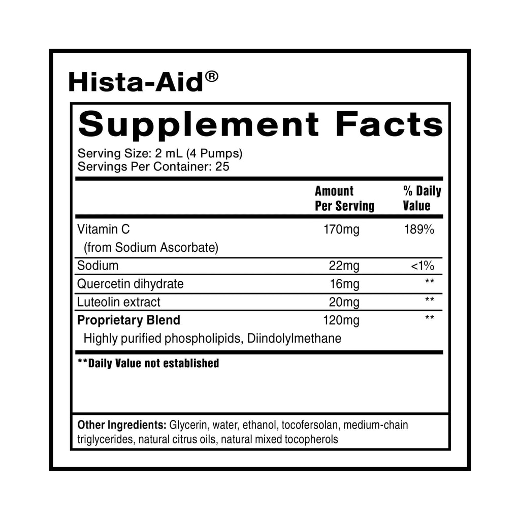 Quicksilver Scientific Nanoemulsified Hista-Aid - Flavonoids to Help Maintain Healthy Histamine Levels - Liposomal Vitamin C, DIM, Luteolin & Quercetin Liquid (50ml) - TrustMedUSA