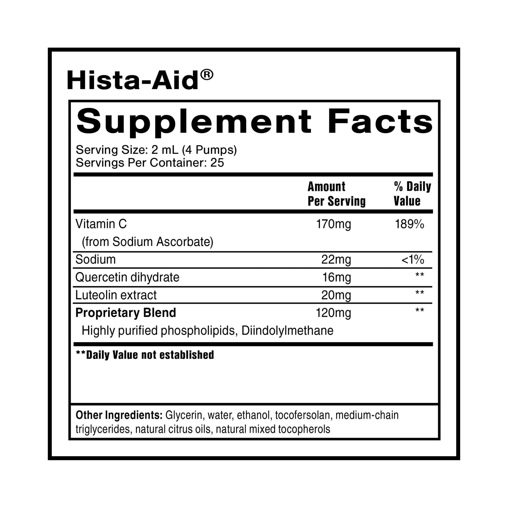 Quicksilver Scientific Nanoemulsified Hista-Aid - Flavonoids to Help Maintain Healthy Histamine Levels - Liposomal Vitamin C, DIM, Luteolin & Quercetin Liquid (50ml) - TrustMedUSA