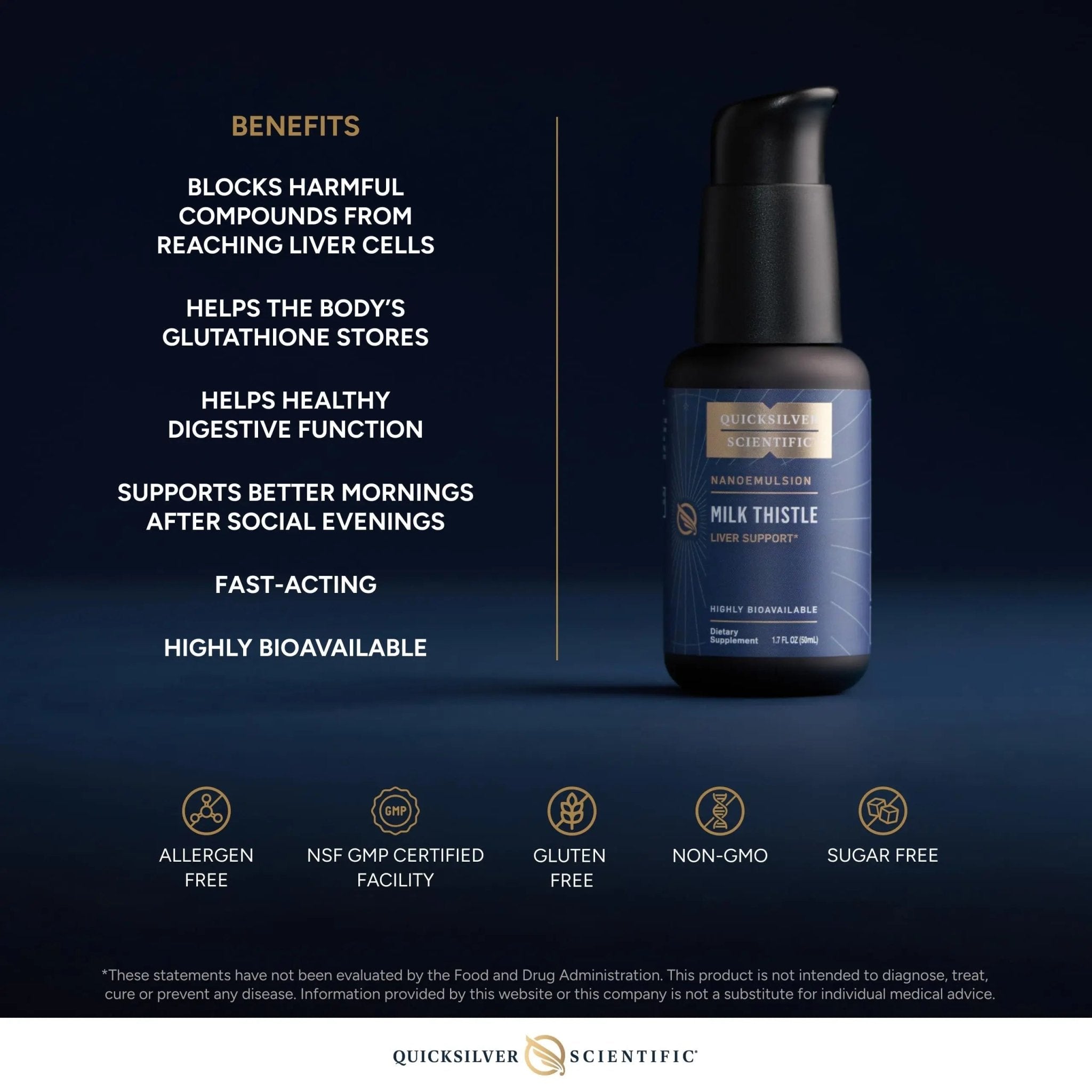 Quicksilver Scientific Nanoemulsified Milk Thistle - Silymarin Liquid with Liposome Delivery System - Immune, Detox + Liver Cleanse Support (1.7oz / 50ml) - TrustMedUSA