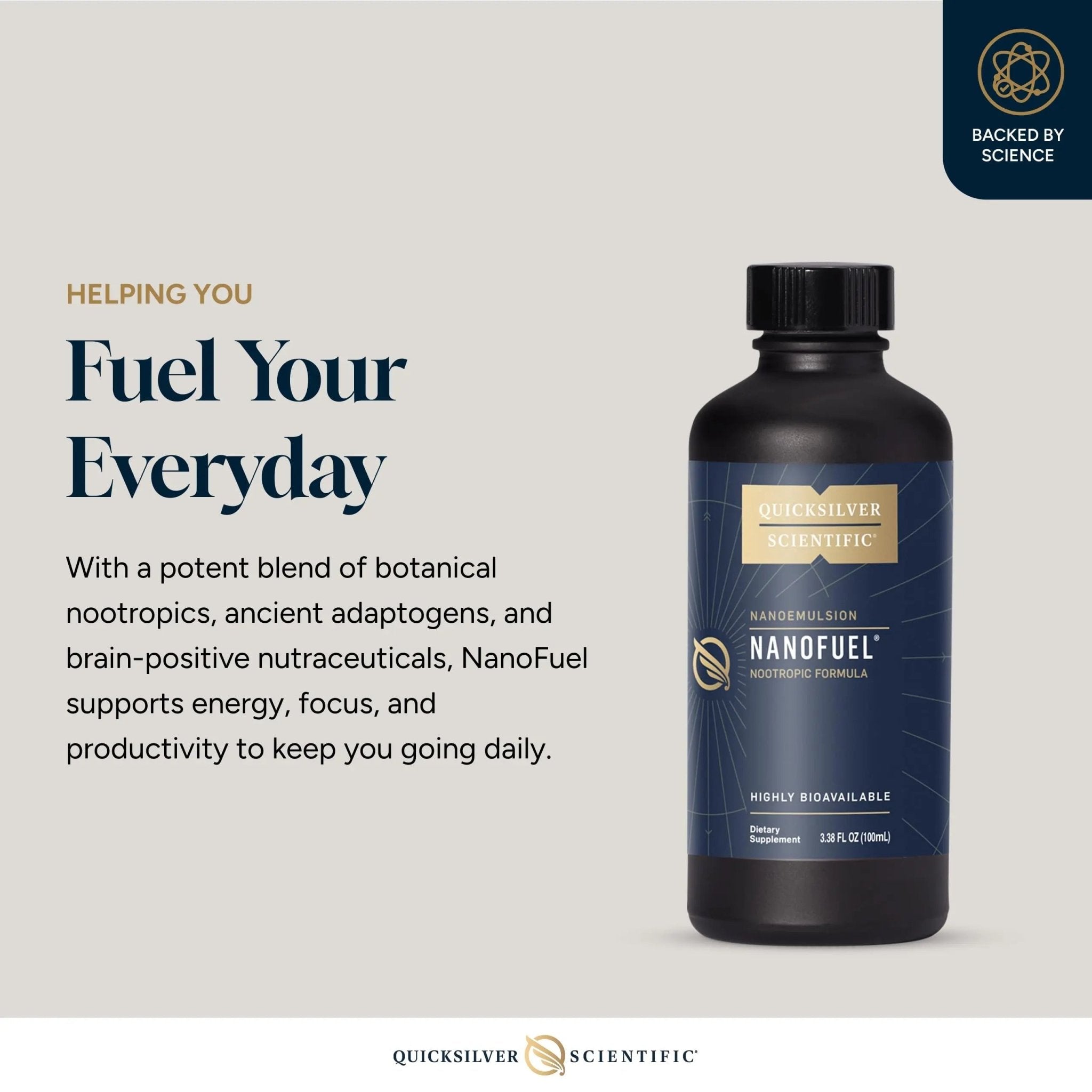 Quicksilver Scientific NanoFuel - Energy Support - Nootropic Formula Designed to Support Focus + Productivity (3.38oz / 100ml) - TrustMedUSA
