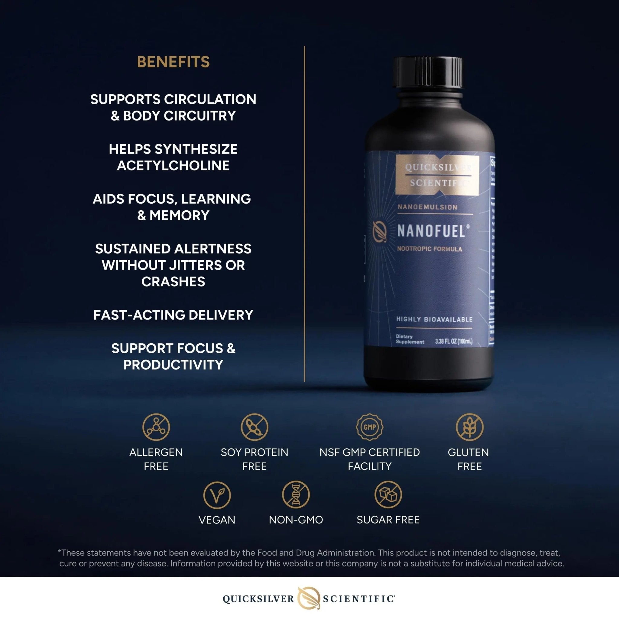 Quicksilver Scientific NanoFuel - Energy Support - Nootropic Formula Designed to Support Focus + Productivity (3.38oz / 100ml) - TrustMedUSA