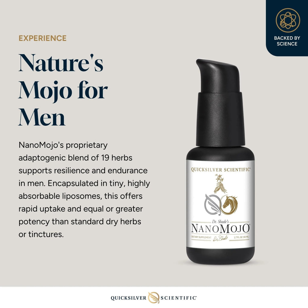 Quicksilver Scientific NanoMojo - Male-Specific Endurance Elixir & Energy Boost Support - 19 Herbs Including Epimedium for Men, Rhodiola Extract, Herbal Ginseng, and Adaptogenic Herbs (1.7oz / 50ml) - TrustMedUSA