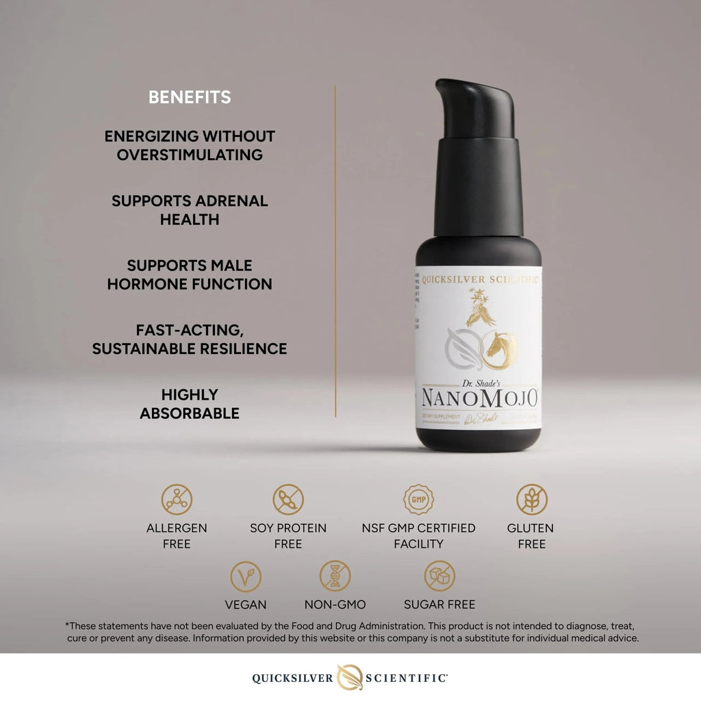 Quicksilver Scientific NanoMojo - Male-Specific Endurance Elixir & Energy Boost Support - 19 Herbs Including Epimedium for Men, Rhodiola Extract, Herbal Ginseng, and Adaptogenic Herbs (1.7oz / 50ml) - TrustMedUSA