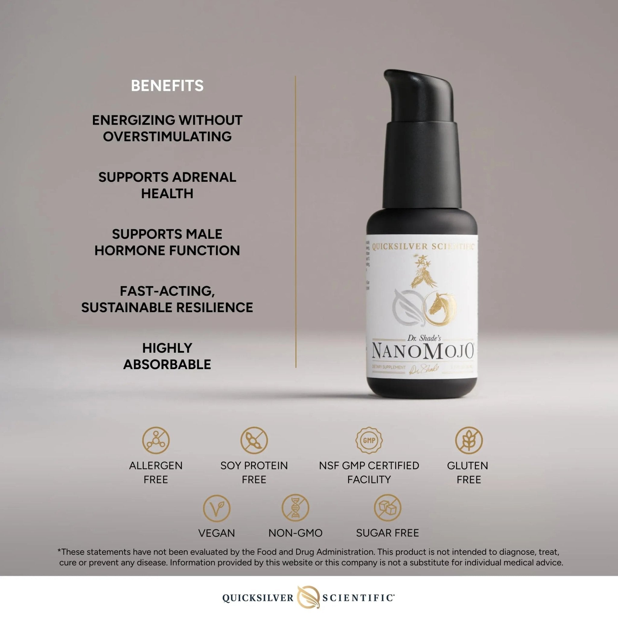 Quicksilver Scientific NanoMojo - Male-Specific Endurance Elixir & Energy Boost Support - 19 Herbs Including Epimedium for Men, Rhodiola Extract, Herbal Ginseng, and Adaptogenic Herbs (1.7oz / 50ml) - TrustMedUSA