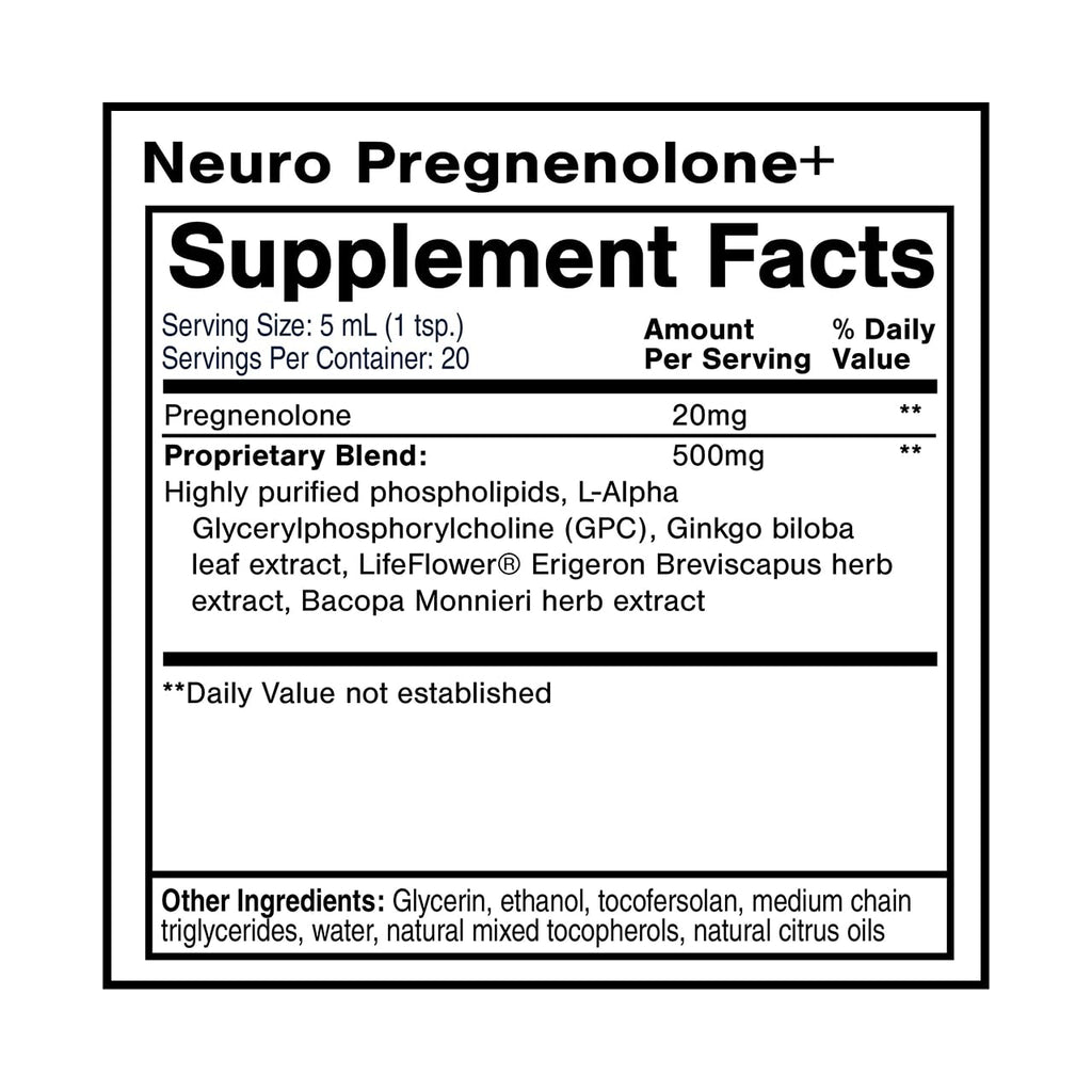 Quicksilver Scientific Neuro Pregnenolone+ - Brain Support Supplement for Neurological Health - Neuroactive Ingredients - Rapid Absorption - Vegan, Sugar-Free & Gluten-Free - 3.38 fl oz (20 Servings) - TrustMedUSA
