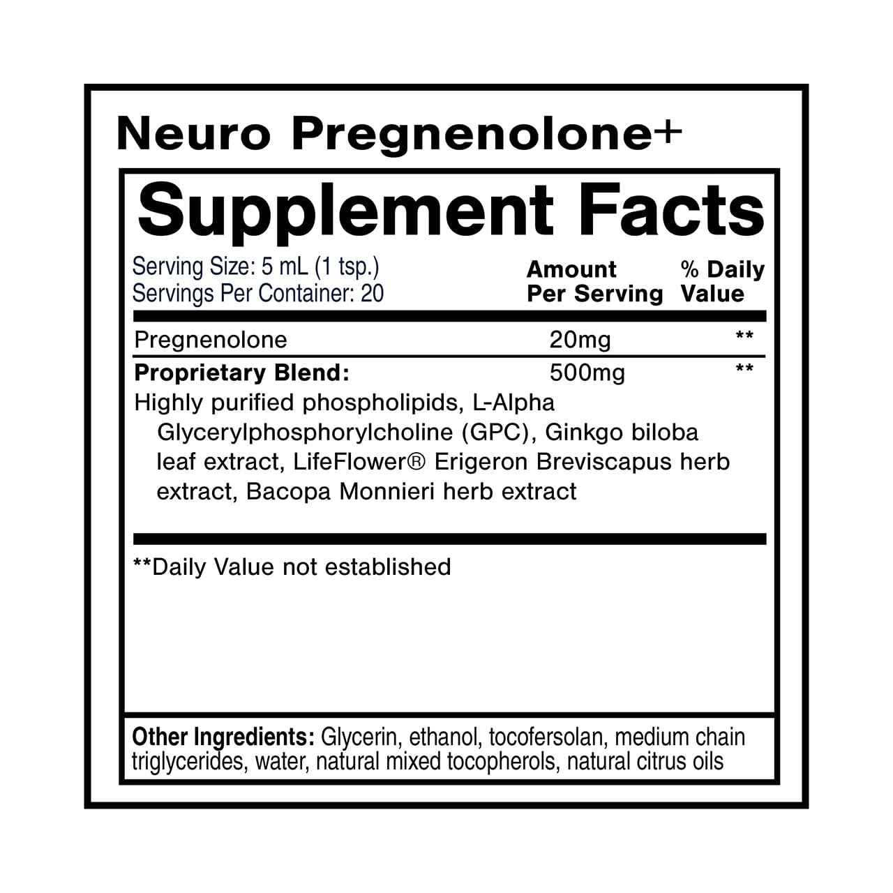 Quicksilver Scientific Neuro Pregnenolone+ - Brain Support Supplement for Neurological Health - Neuroactive Ingredients - Rapid Absorption - Vegan, Sugar-Free & Gluten-Free - 3.38 fl oz (20 Servings) - TrustMedUSA