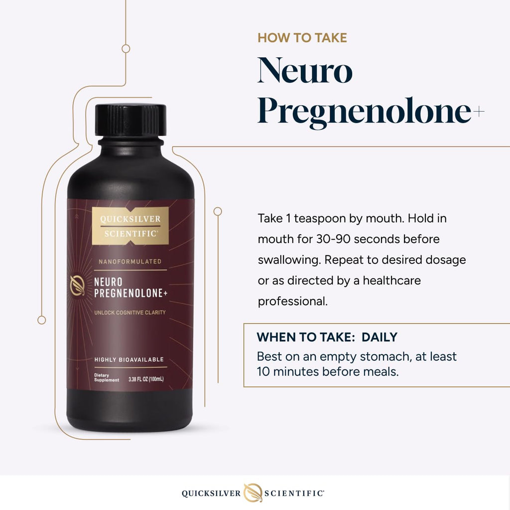 Quicksilver Scientific Neuro Pregnenolone+ - Brain Support Supplement for Neurological Health - Neuroactive Ingredients - Rapid Absorption - Vegan, Sugar-Free & Gluten-Free - 3.38 fl oz (20 Servings) - TrustMedUSA